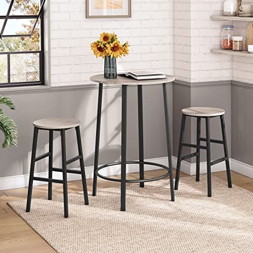 Industrial Greige Bar Stools - Set of 2 with Footrest - Easy Assembly