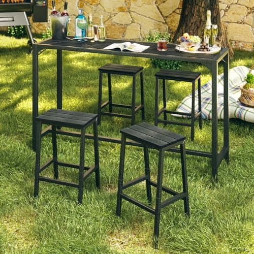 ODK Weather Resistant 26 Inch Outdoor Bar Stool Set, Black