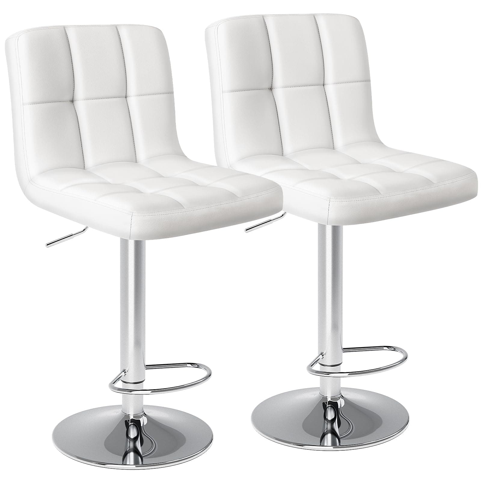 DUMOS Adjustable Swivel Bar Stools, PU Leather, White
