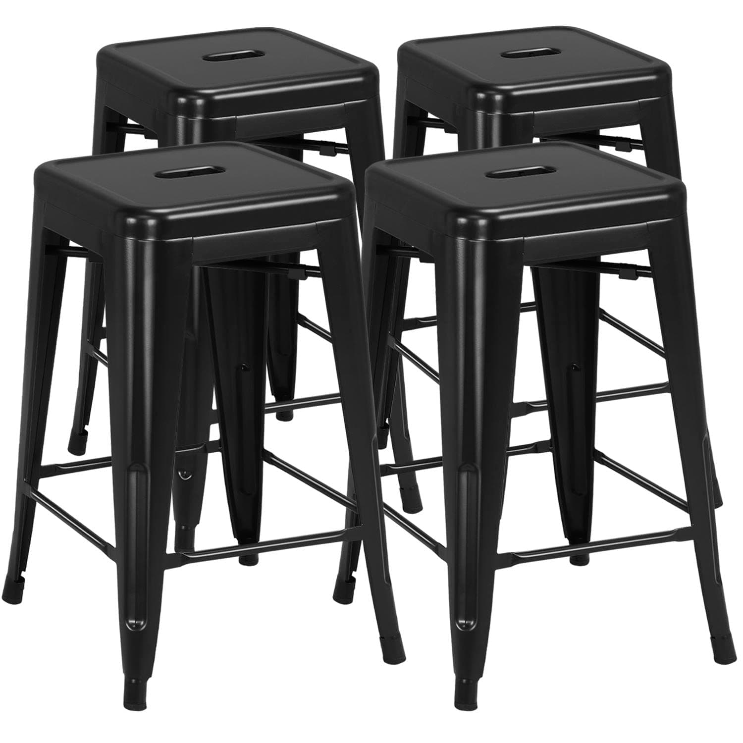 Yaheetech 24 Inch Outdoor Stackable Metal Bar Stool Set Black