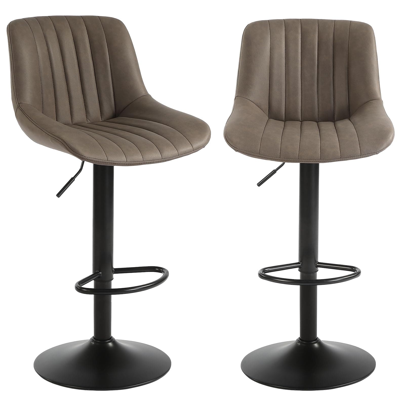 2 Pack Swivel Bar Stools Brown Faux PU Leather Counter Height Chairs