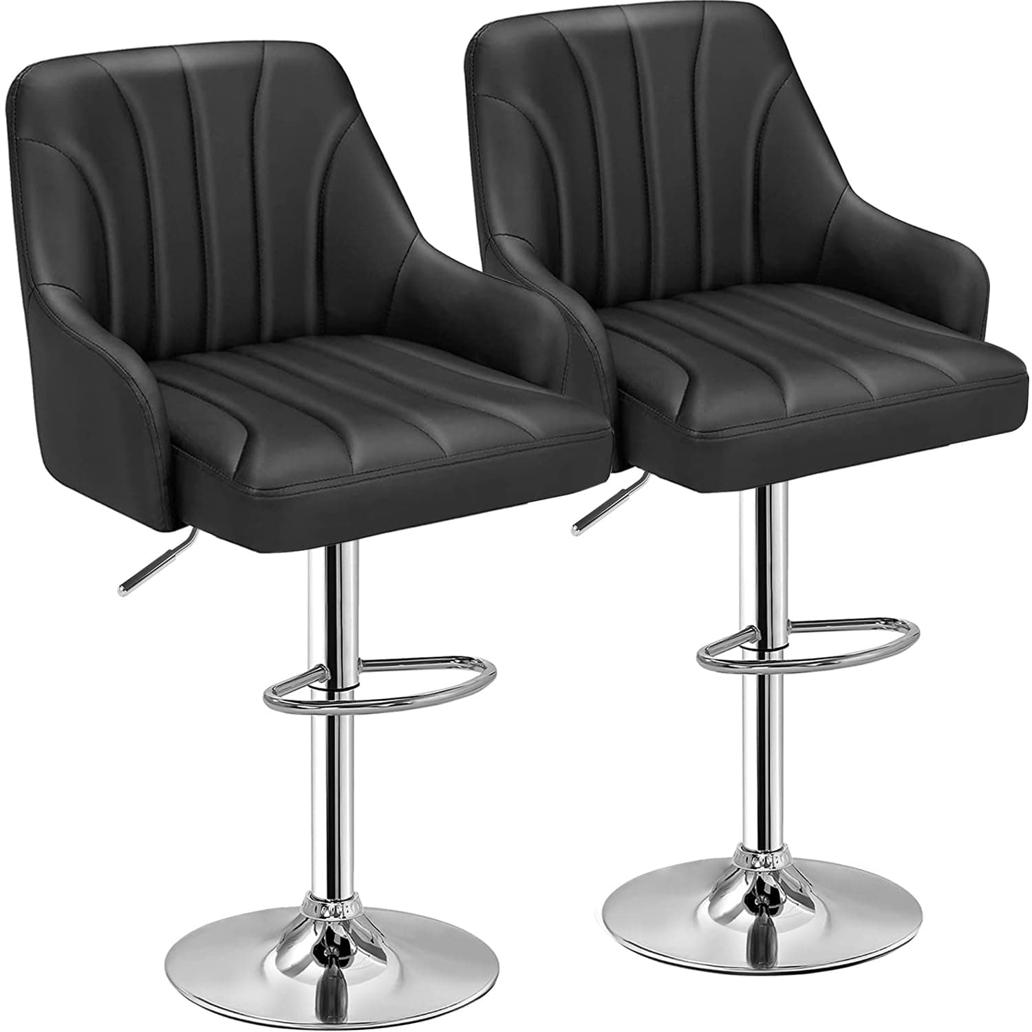 VECELO Black Counter Height Adjustable Barstool Set, Swivel with Back & Arm