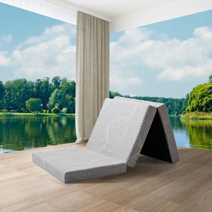Tri Folding Memory Foam Mattress TwinXL Portable Bed for Yoga/Camping/RV/Guest Beds in Grey