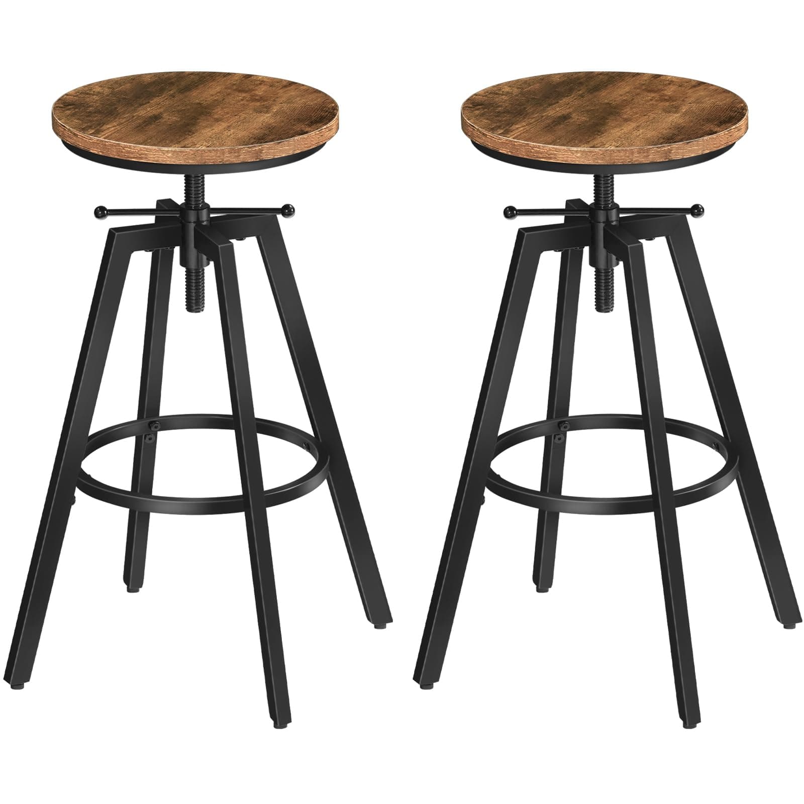 Industrial Height Adjustable Bar Stools, Set of 2, Rustic Brown BAHR0701