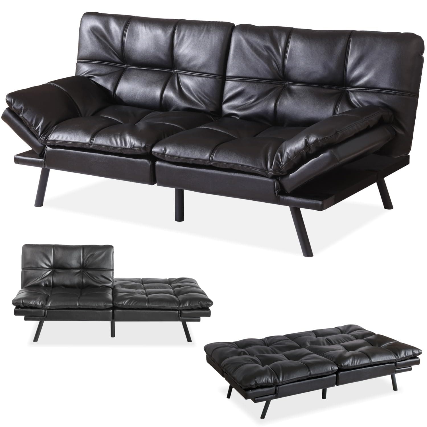 Memory Foam Futon Sofa Bed Couch - Modern Loveseat Daybed, Comfy Sleeper Couch, Easy Assembly, Black