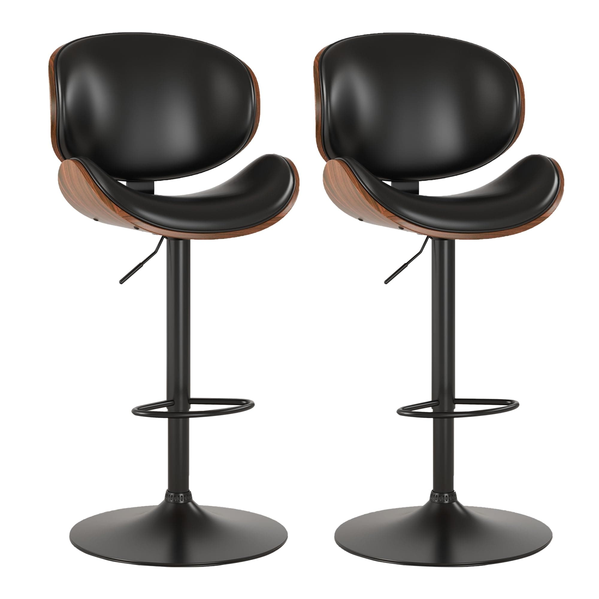 Black PU KCC Swivel Bar Stool Set, Adjustable Height, Footrest, Kitchen, Bar, Dining