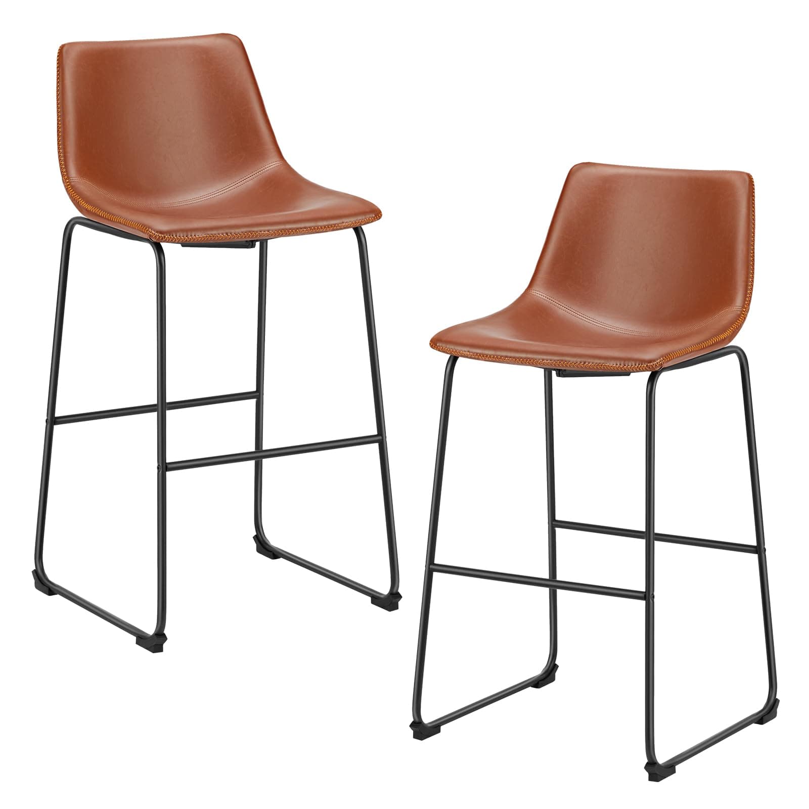 DUMOS 26 Inch Bar Stools, Elegant Brown, Modern Faux Leather with Back