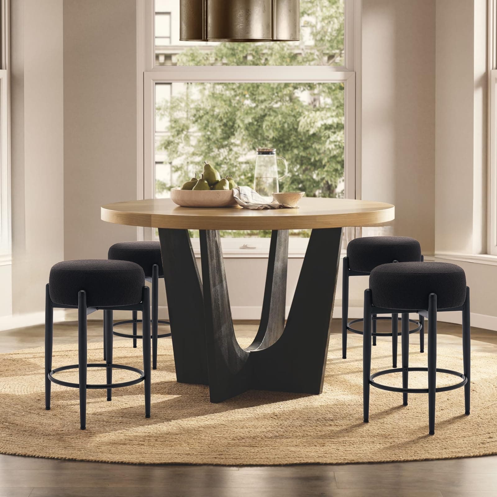COLAMY Modern 24" Counter Height Backless Bar Stool Set of 4, Black