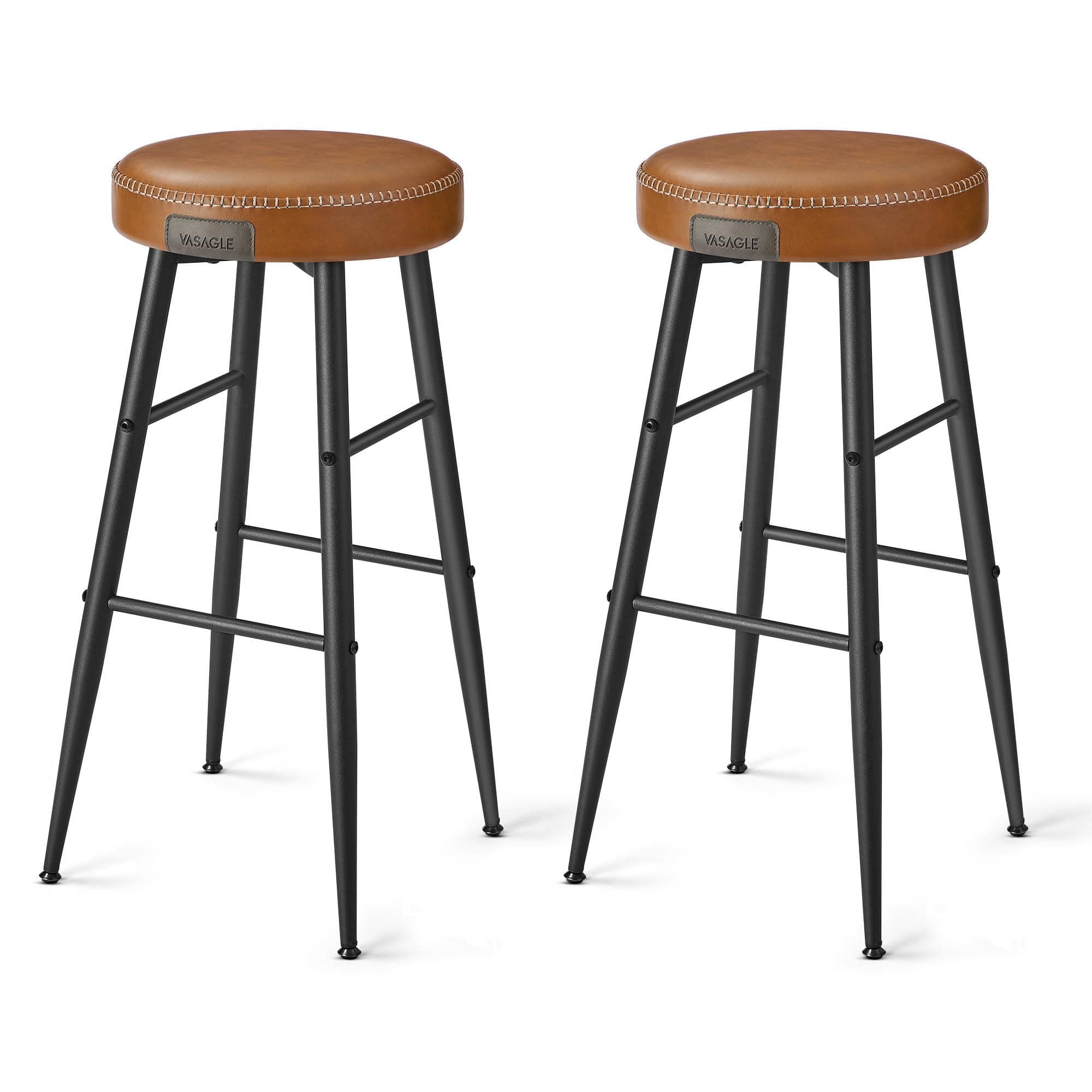 VASAGLE EKHO Collection Mid-Century Modern Bar Stools, Set of 2, Caramel Brown, 30-Inch Tall