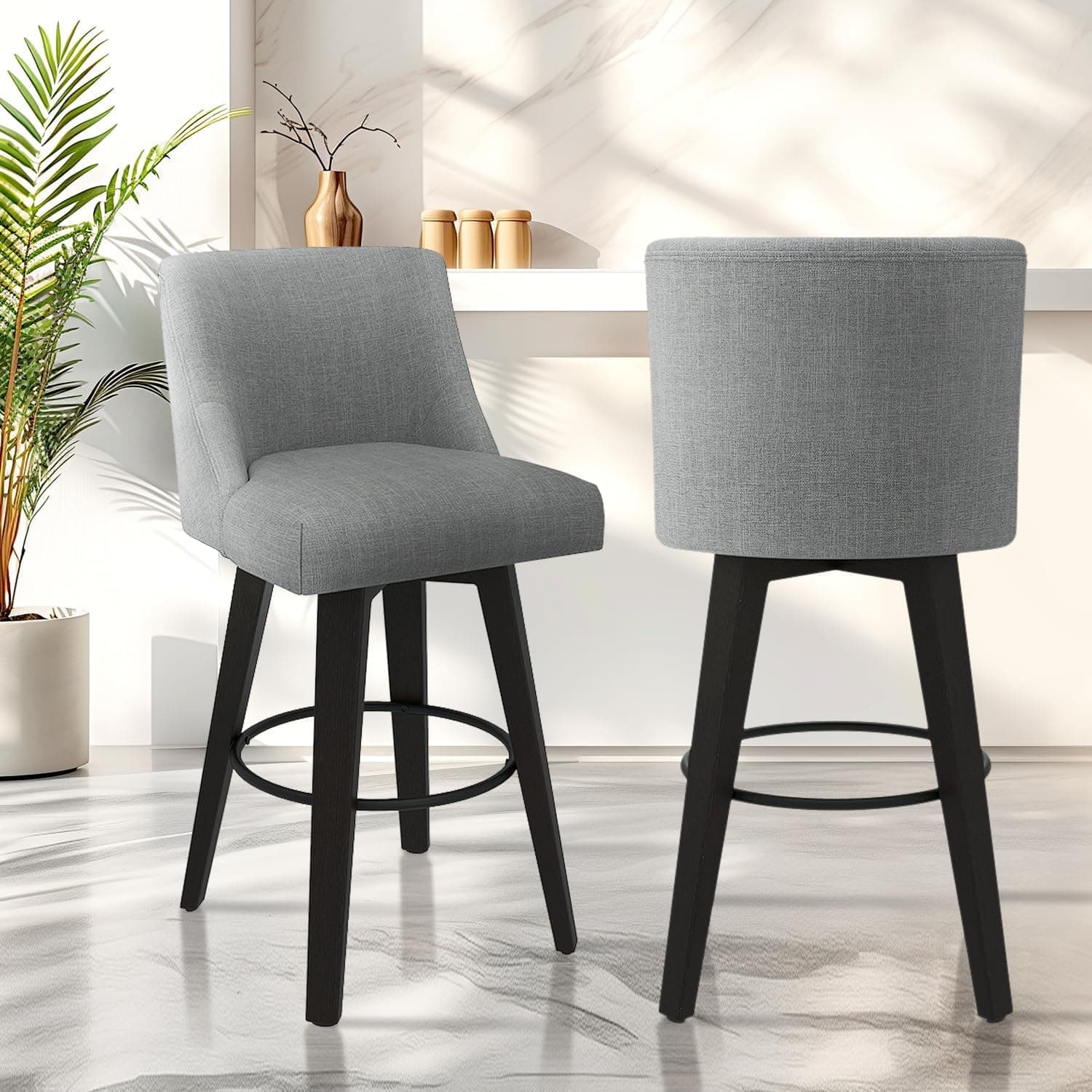Swivel Counter Height Bar Stools Set of 2 with Solid Wood Stand
