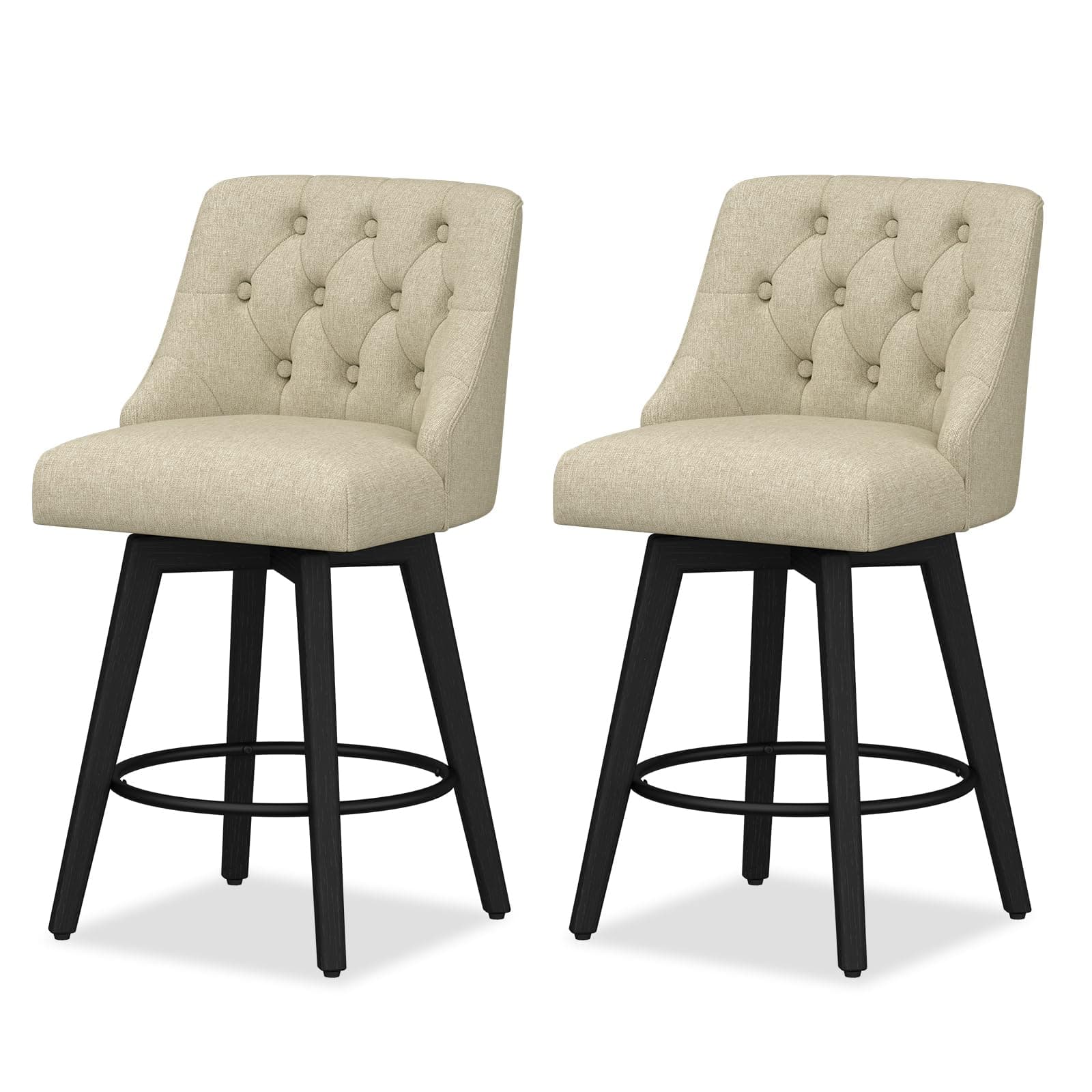 Counter Height Swivel Barstool Set of 2, Memory Foam Upholstered Farmhouse Stool
