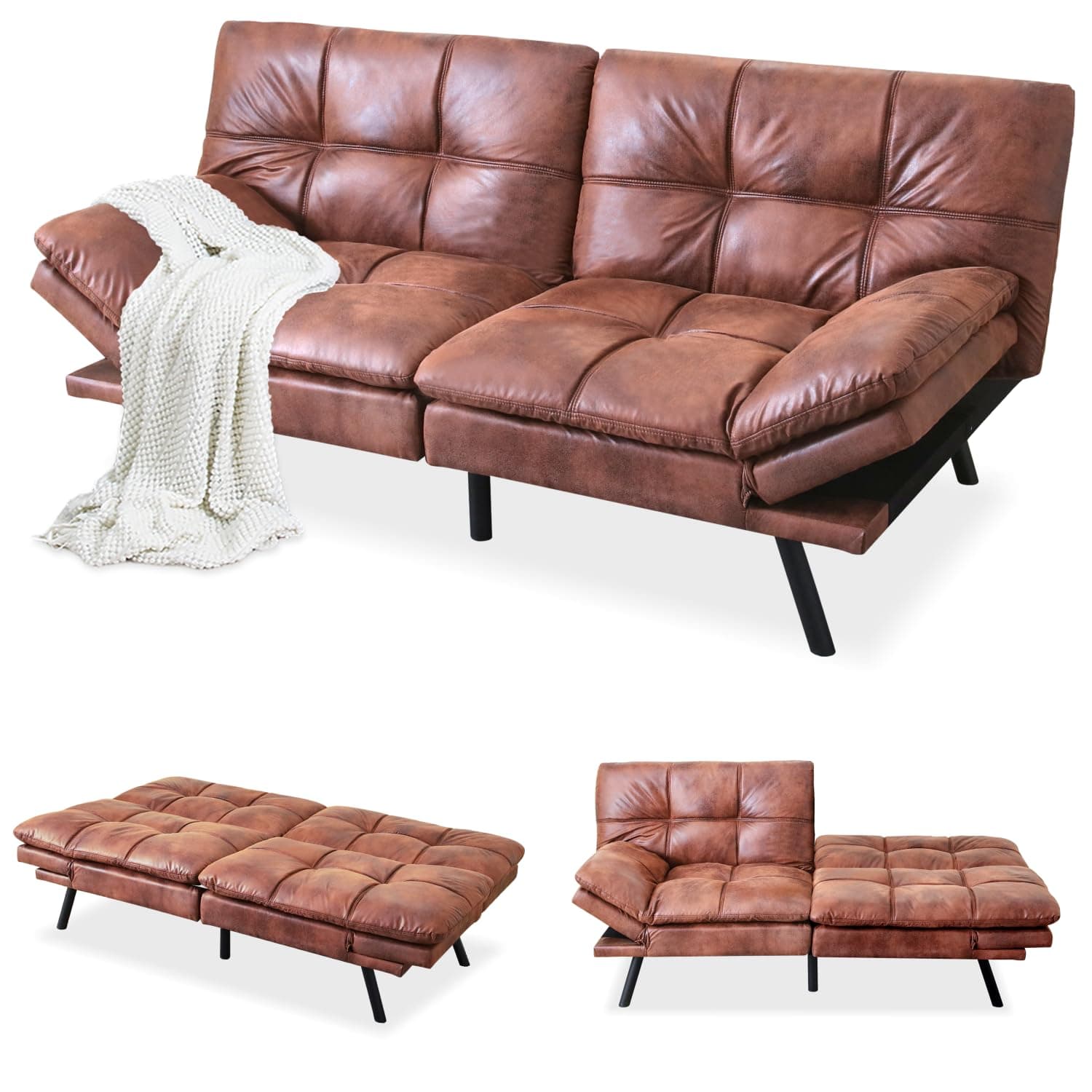 Memory Foam Futon Sofa Bed with Adjustable Backrest for Living Room