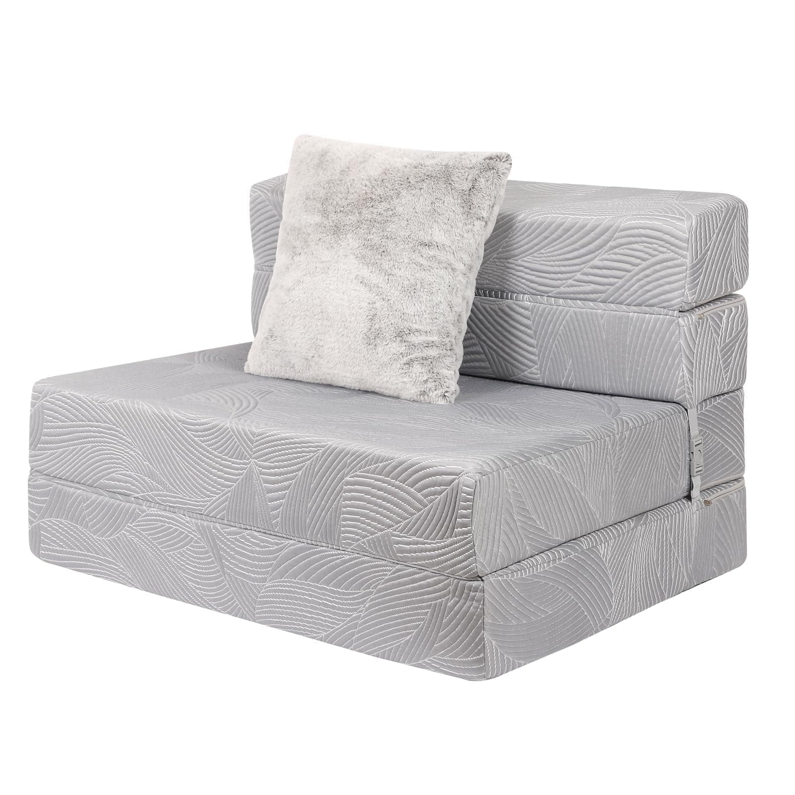 Grey High-Density Memory Foam Tri-Fold Sofa Mattress & Bed