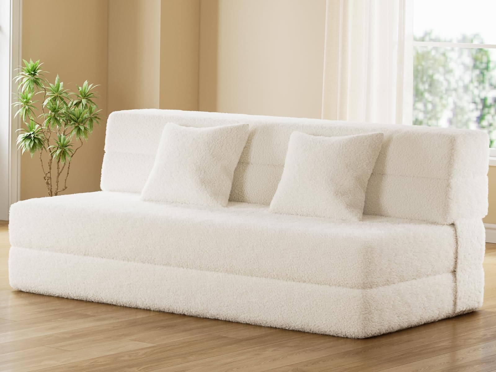 IULULU Convertible Boucle Sofa Bed, Queen, Living Room Foldable Mattress