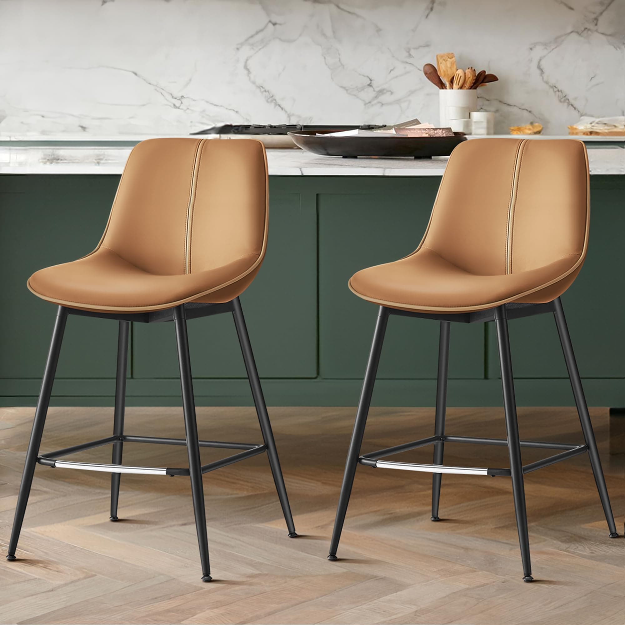 VASAGLE Caramel Brown Counter Height Bar Stool Set ULBC088K01