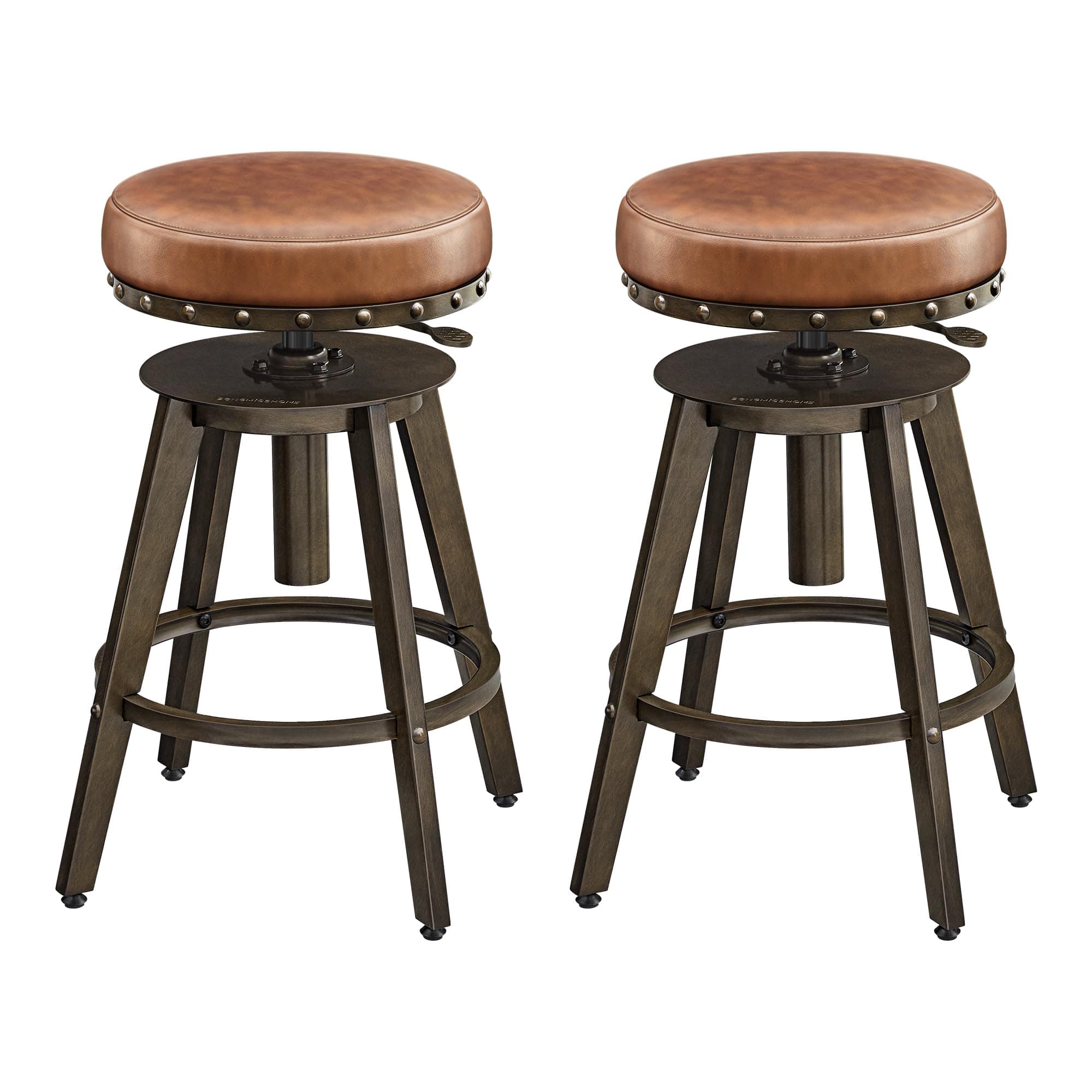 Songmics Steampunk Counter Stools, Set of 2, Adjustable Height, Caramel Brown