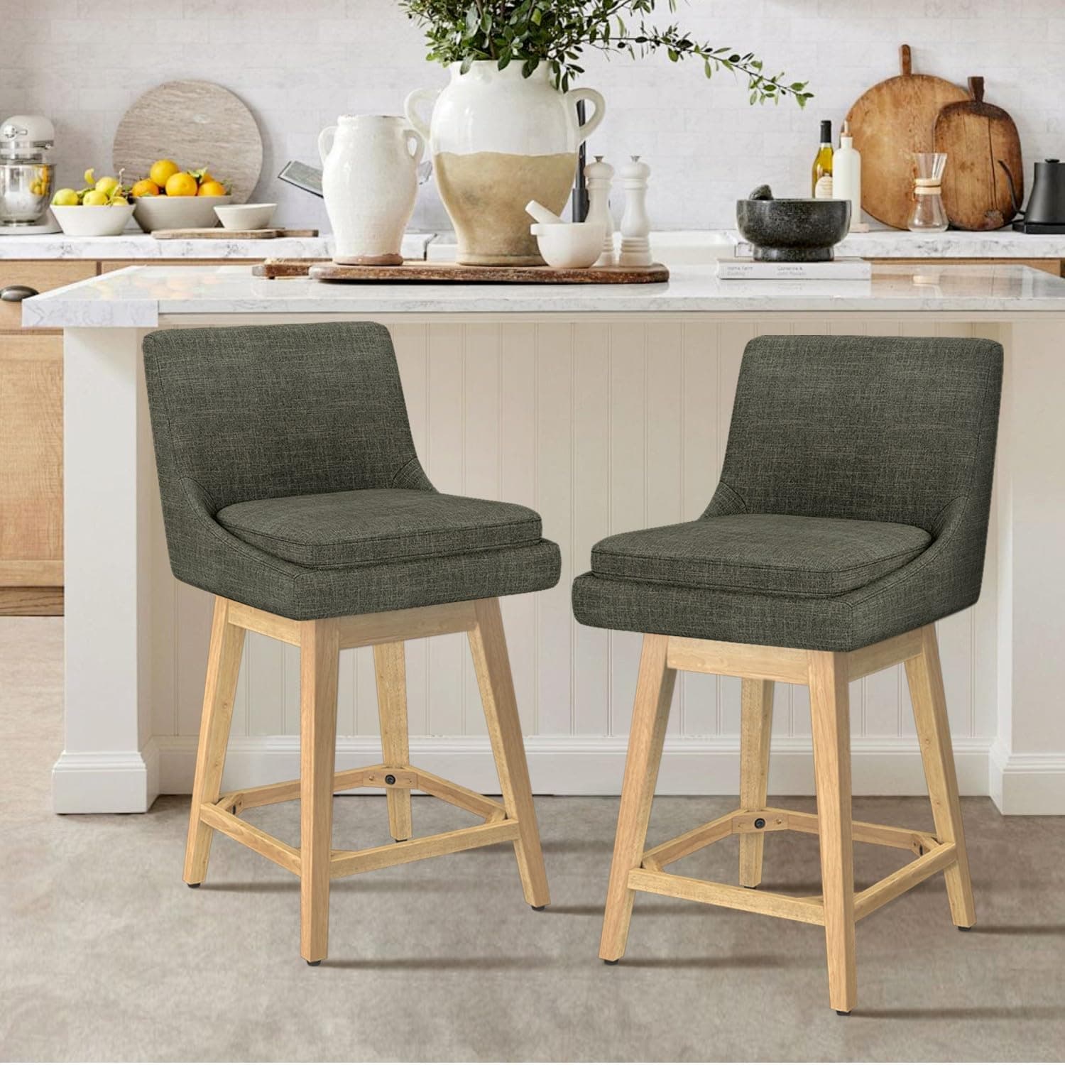 Swivel Counter Height Bar Stools Set of 2 for Kitchen - Dark Grey, 26 H