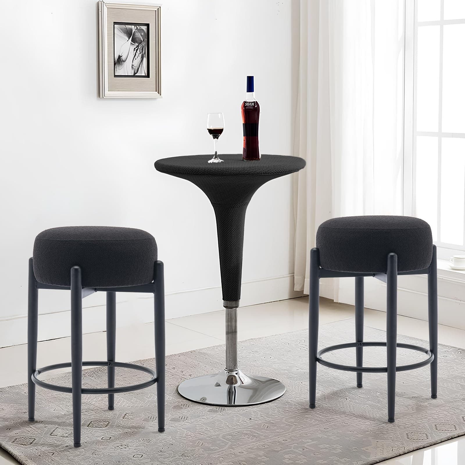 Colamy 24" Black Mid-Century Bar Stools Set of 2