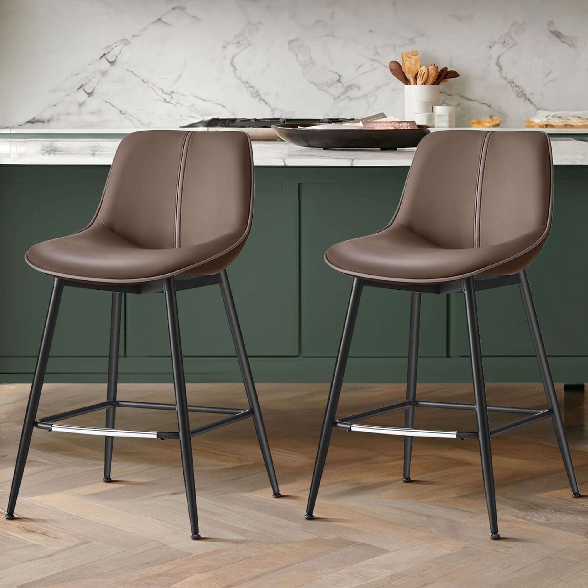 VASAGLE Counter Height Bar Stools Set of 2, Ergonomic Backrest, Chestnut Brown