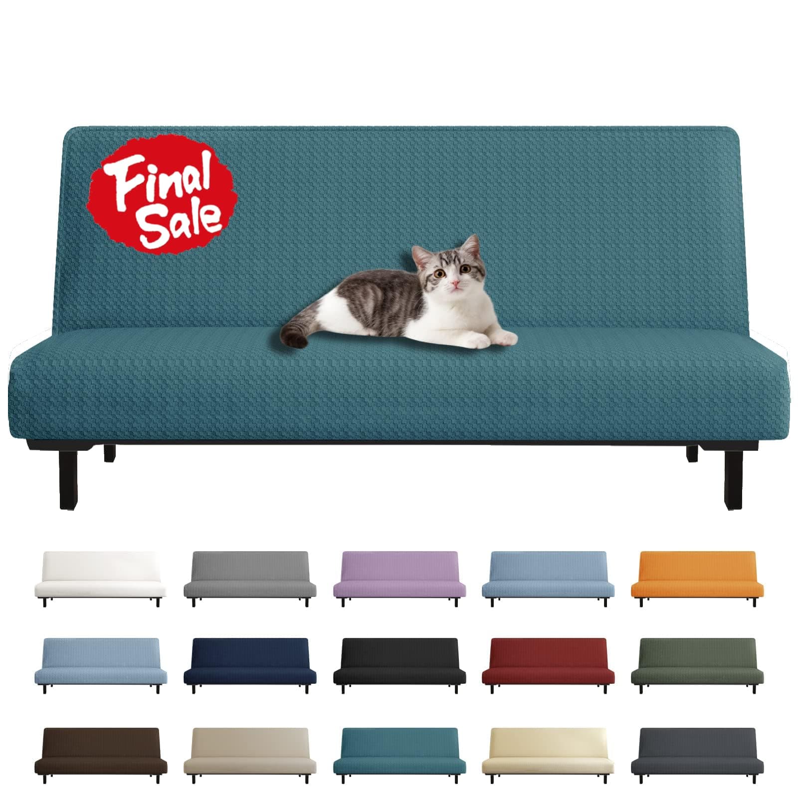 YEMYHOM Peacock Blue Jacquard Stretch Futon Slipcover with Elastic Bottom