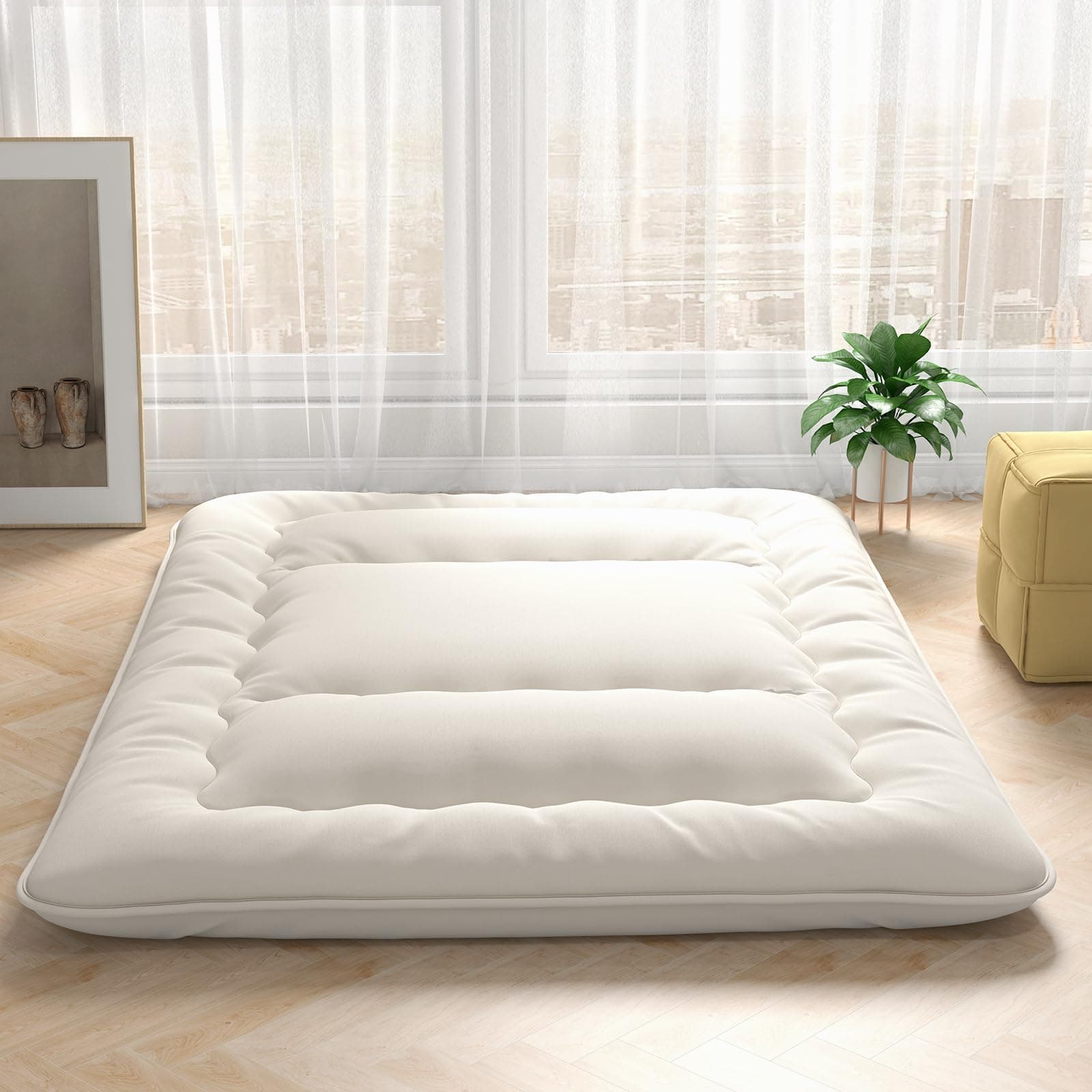 Giantex Roll-Up Japanese Tatami Mattress with Washable Cover & Carry Bag, Queen Size, Portable for Camping & Dormitories