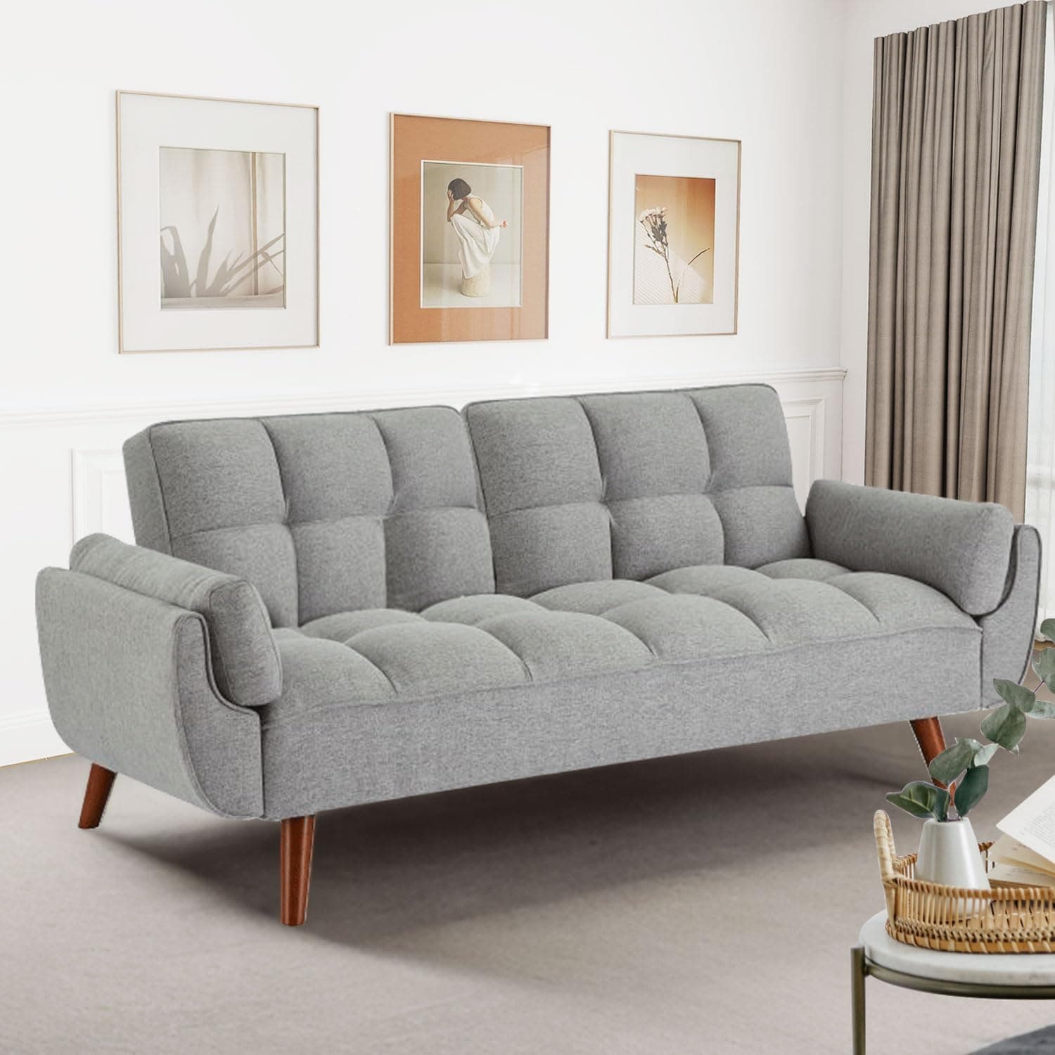 Fangflower Velvet Futon Sofa Bed with Adjustable Backrest