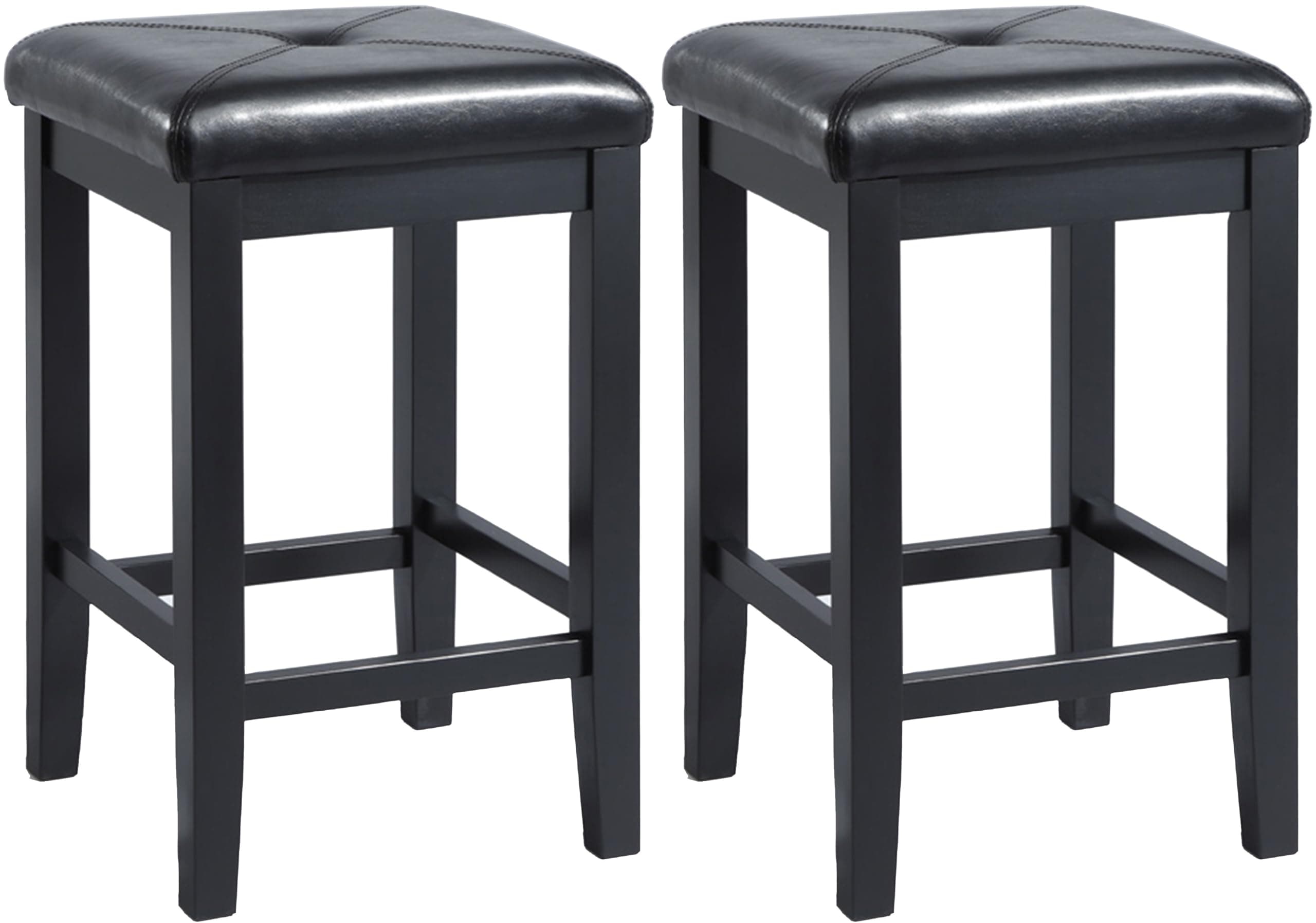 Crosley Black Upholstered Square Bar Stools, Set of 2, 24-inch Height