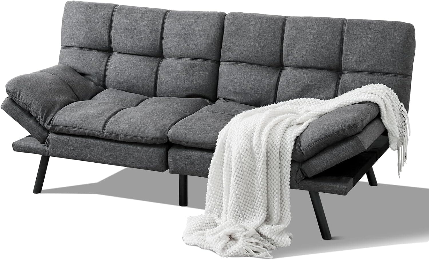 Convertible Memory Foam Futon Sofa Bed Couch, Modern Love seat with Adjustable Armrests and Backrests, 71 Grey