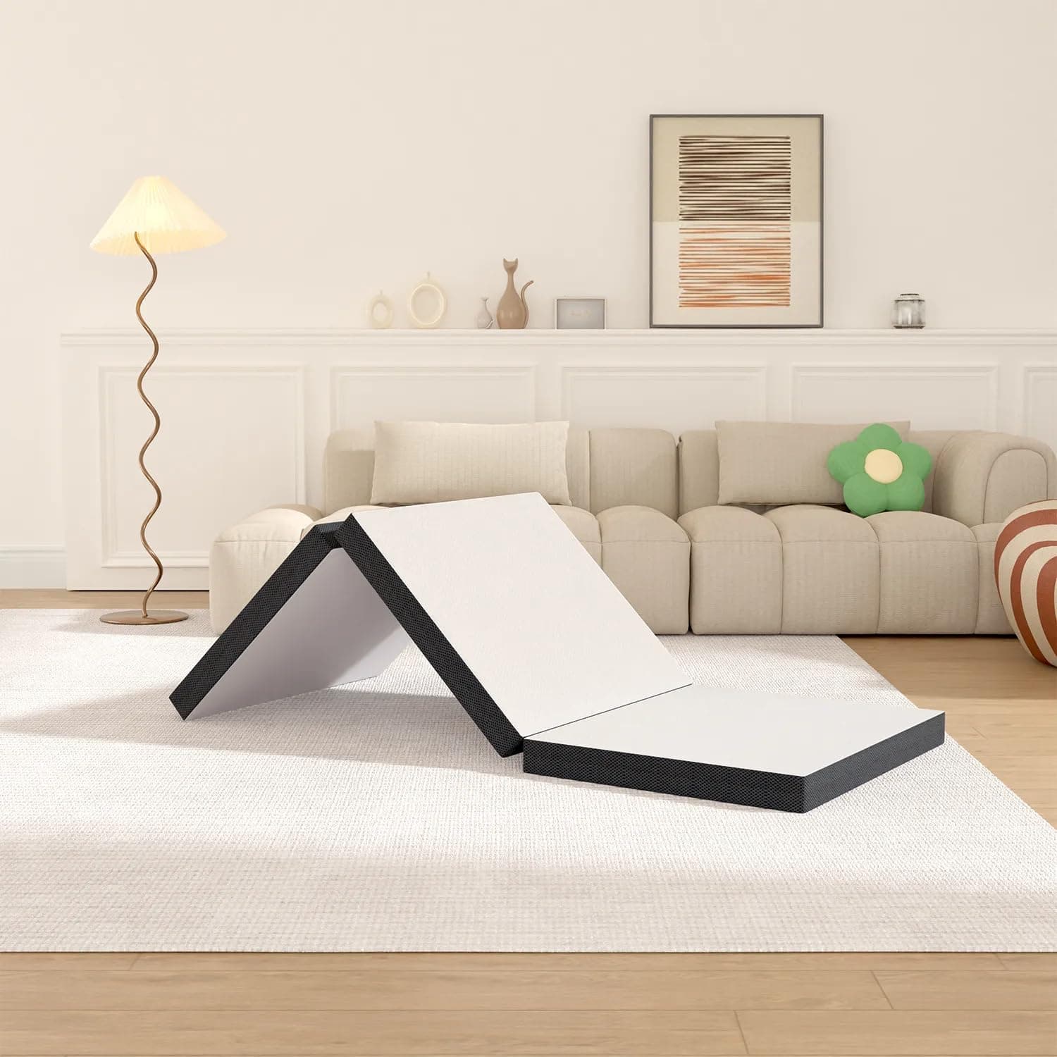 Queen Tri-Fold Memory Foam Mattress Topper - Portable, Washable, Non-Slip Bottom
