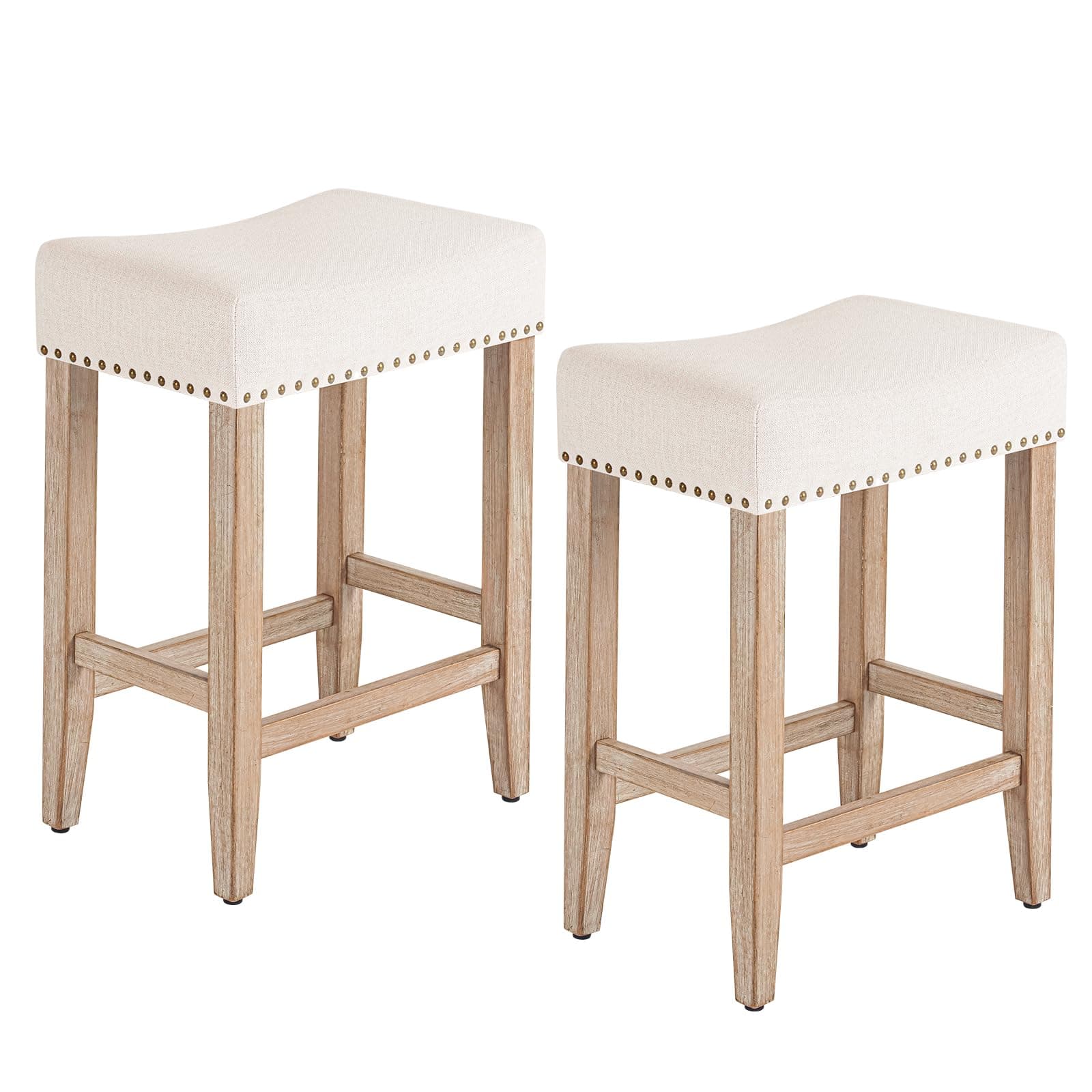 Furniliving Beige Saddle Stool Set of 2, 25.7" Counter Height