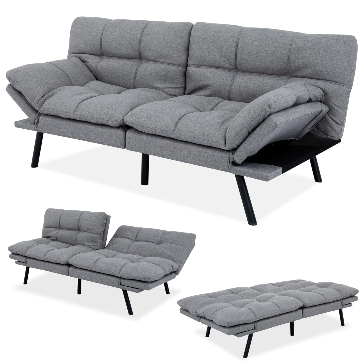 MUUEGM Light Grey Memory Foam Futon Sofa Bed Couch