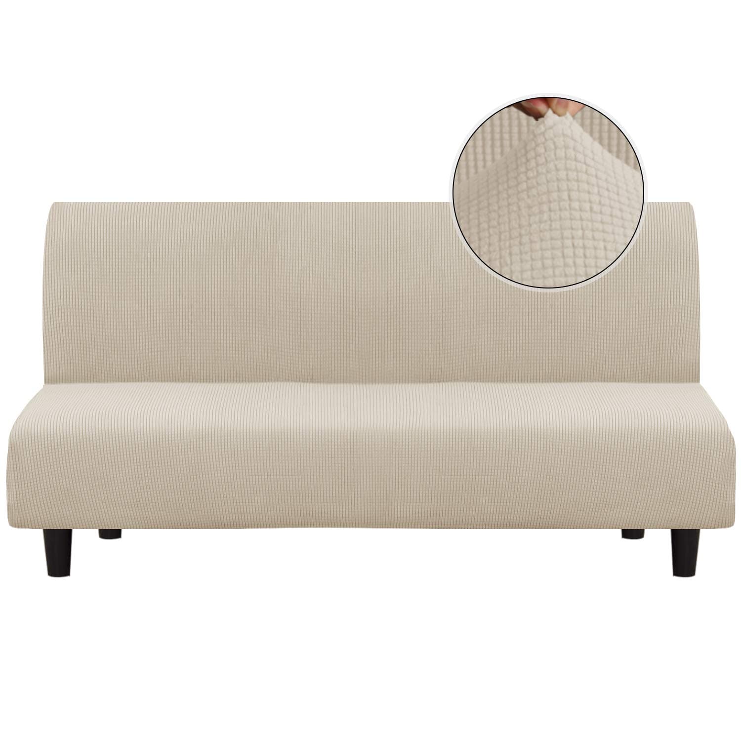 Turquoize Stretch Elastic Futon Couch Cover, Thick Soft Biscotti Beige