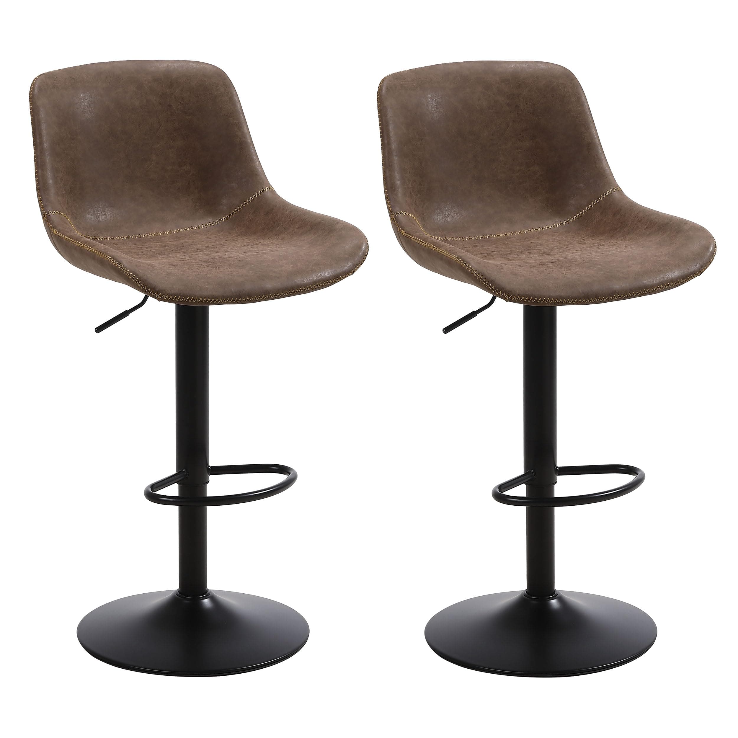 Modern Brown Swivel Bar Stool Set - Counter Height with Back Adjustment