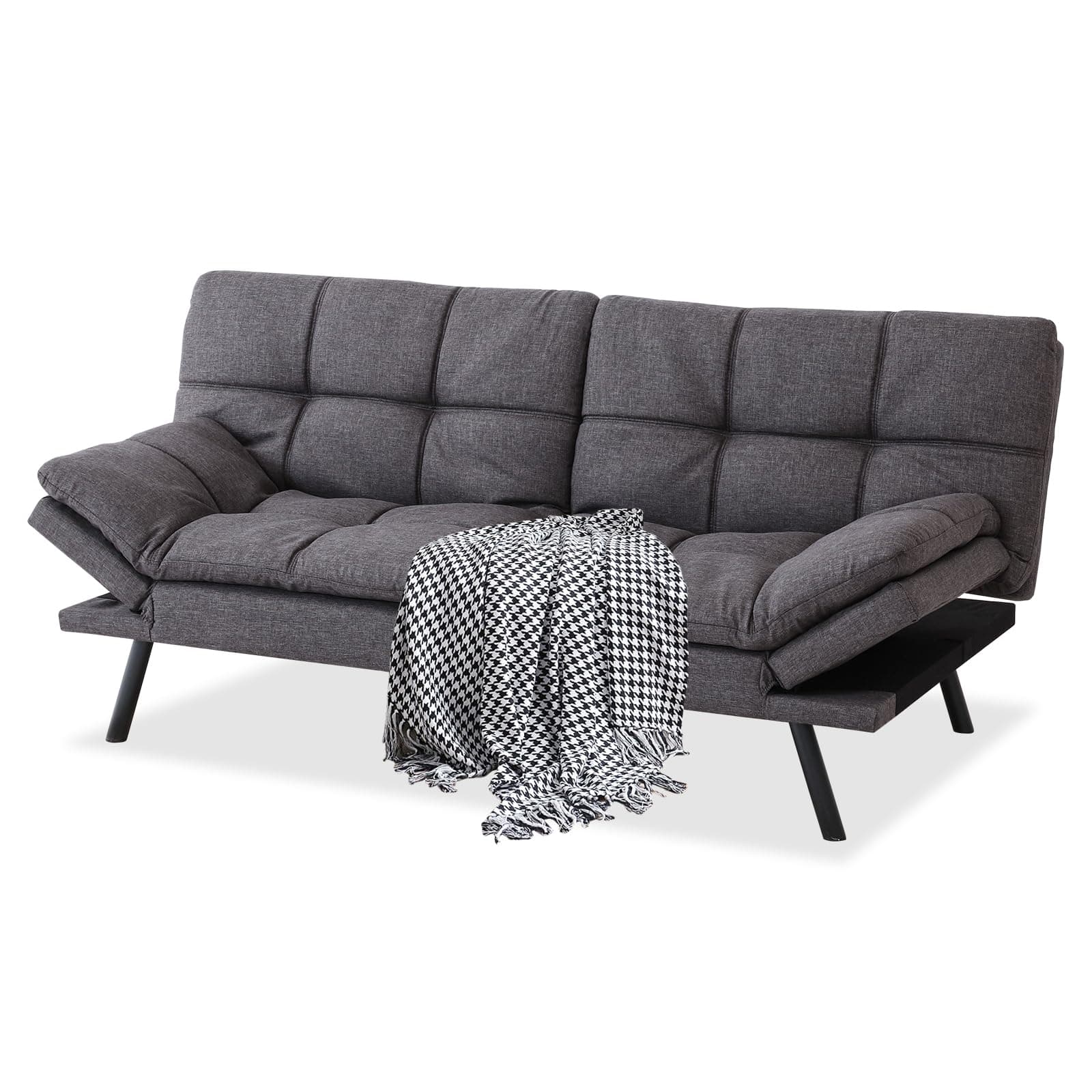 71 Futon Sofa Bed with Memory Foam and Adjustable Backrest, Dark Grey Sofa for Studios, Apartments, Dormitories, Offices, and Game Rooms