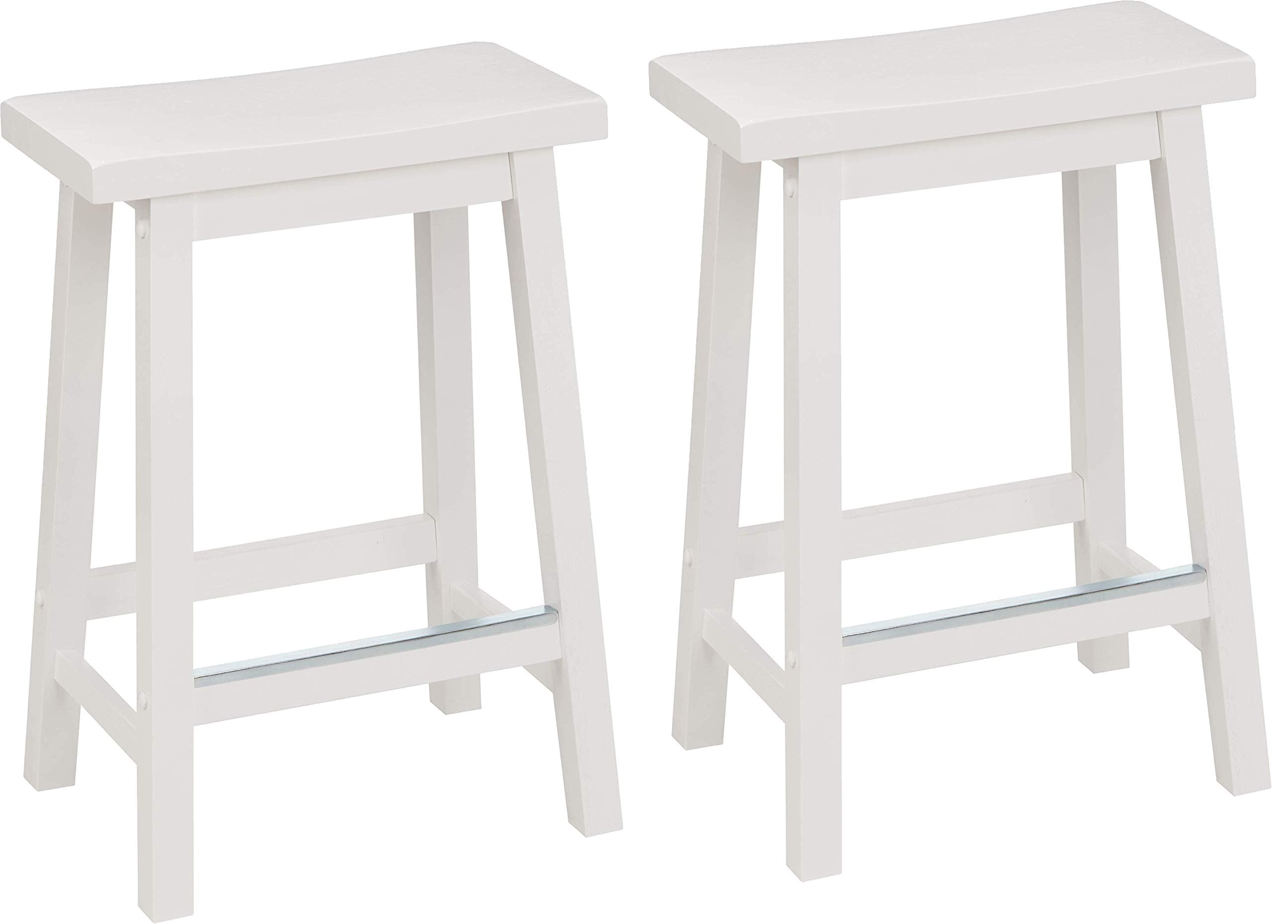 Amazon Basics White 24 Inch Saddle Seat Kitchen Barstool - Set of 2