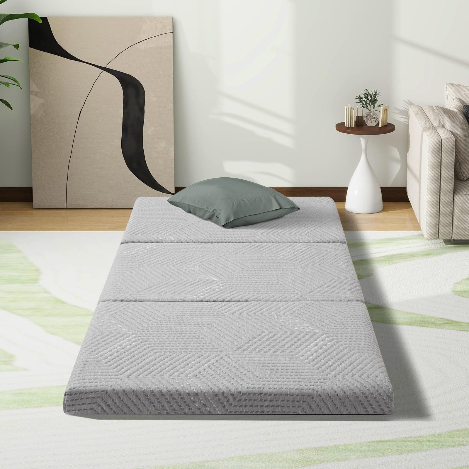 4 Inch Memory Foam Trifold Folding Bed Mattress Twin Grey