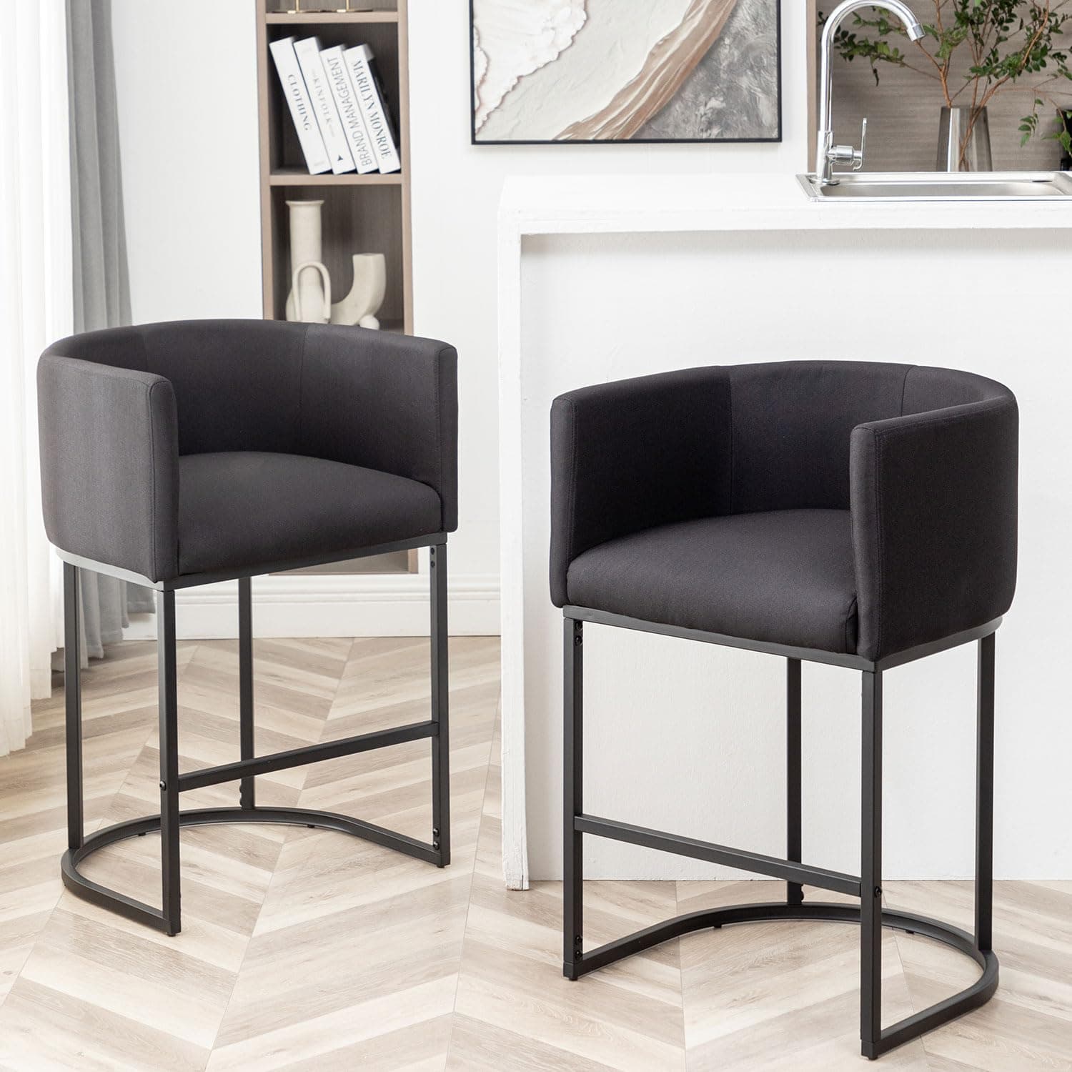 Modern Black Counter HeightBar Stool Set of 2