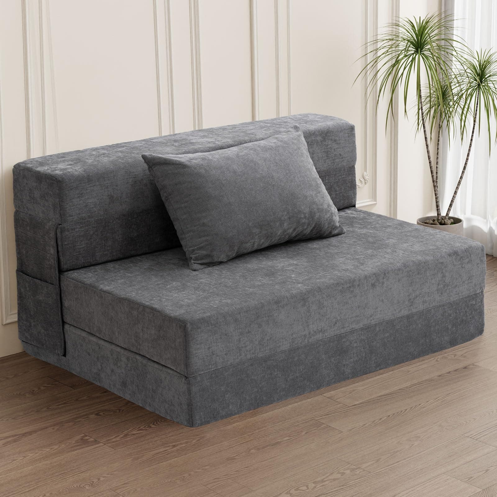 HOMFINE Folding Sofa Bed - Convertible Chair with Pillow, Gray