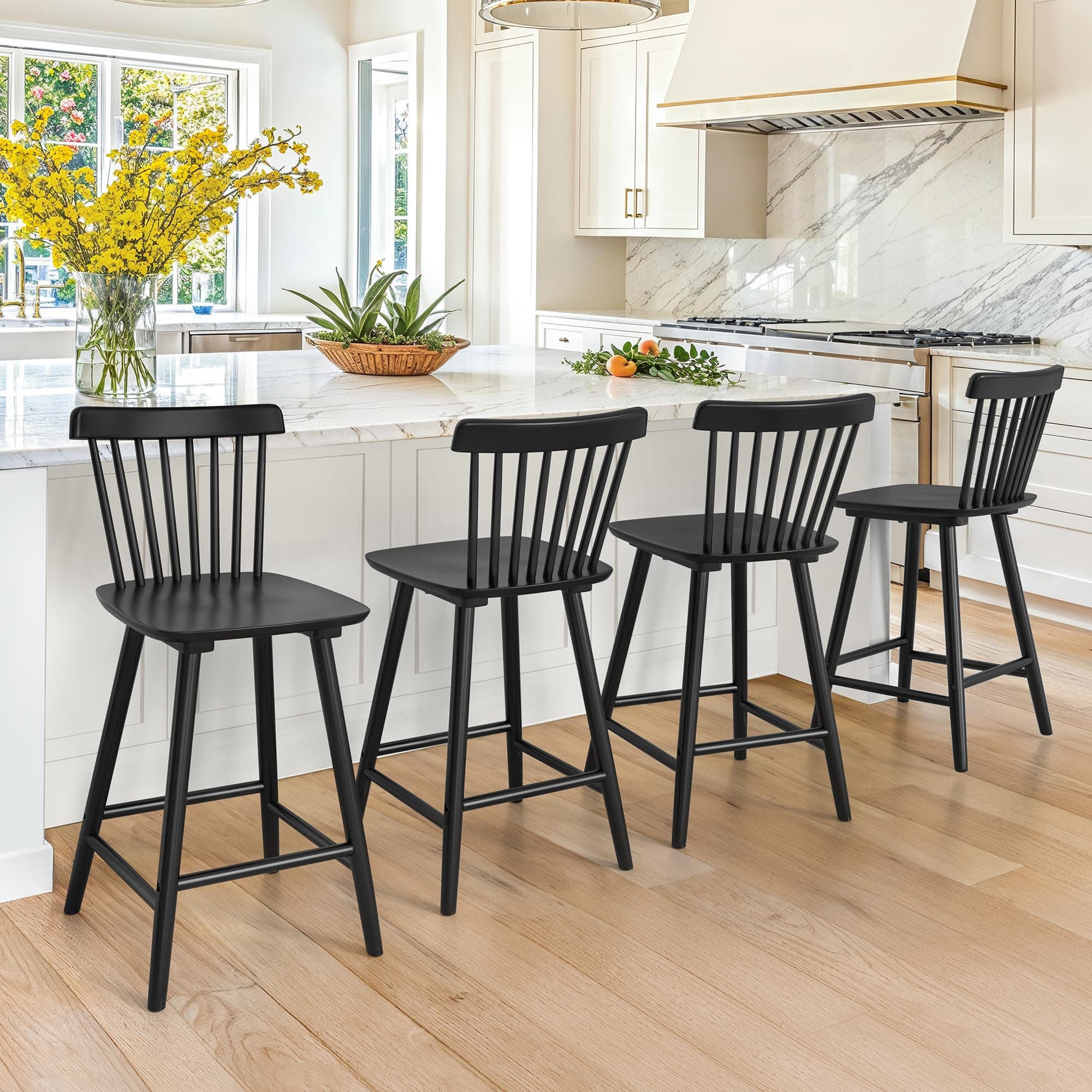 LUE BONA Upgraded Windsor Black Bar Stools, Set of 4, 24 Inch Seat