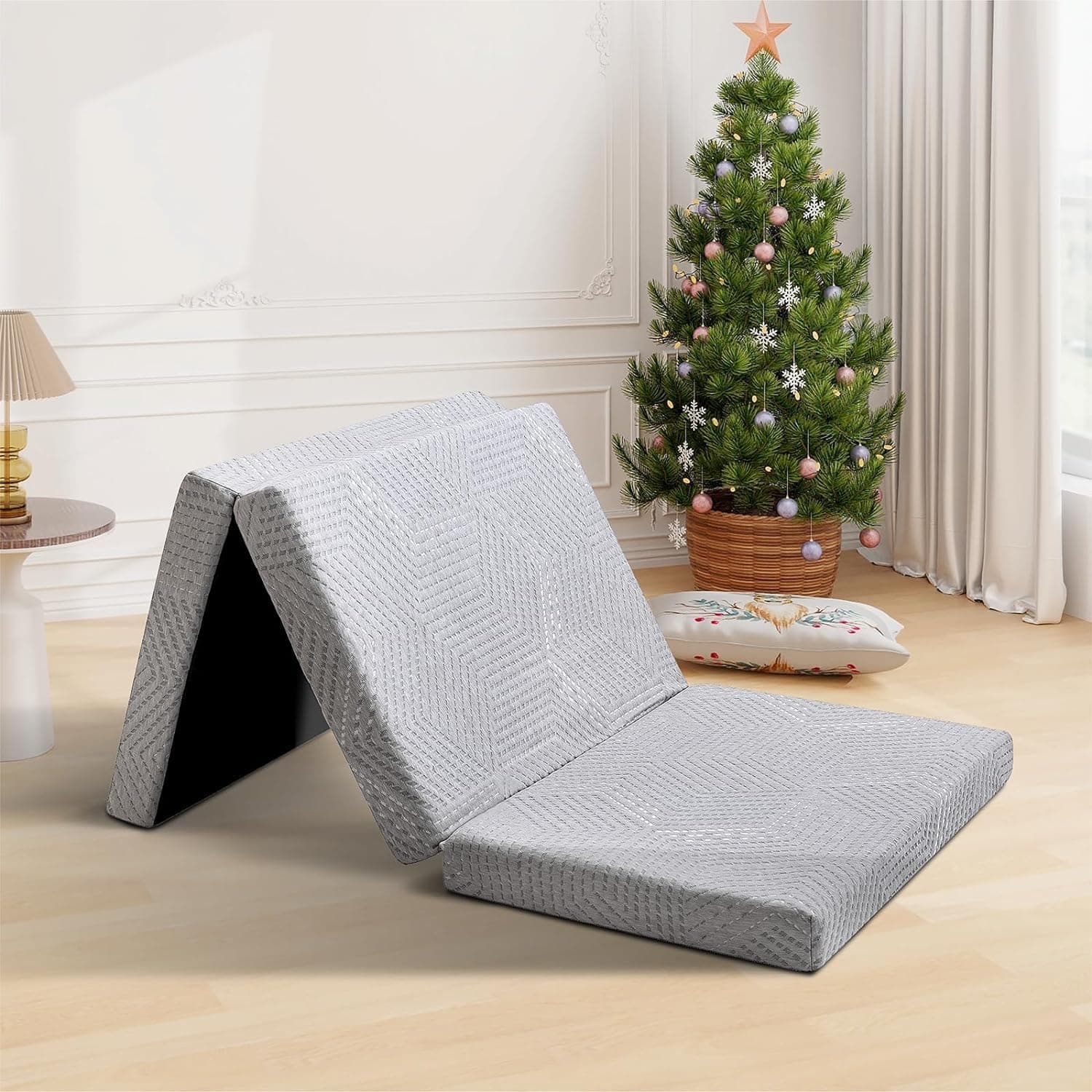 MUUEGM Folding Mattress King Tri-Fold Gel Memory Foam Mattress Topper