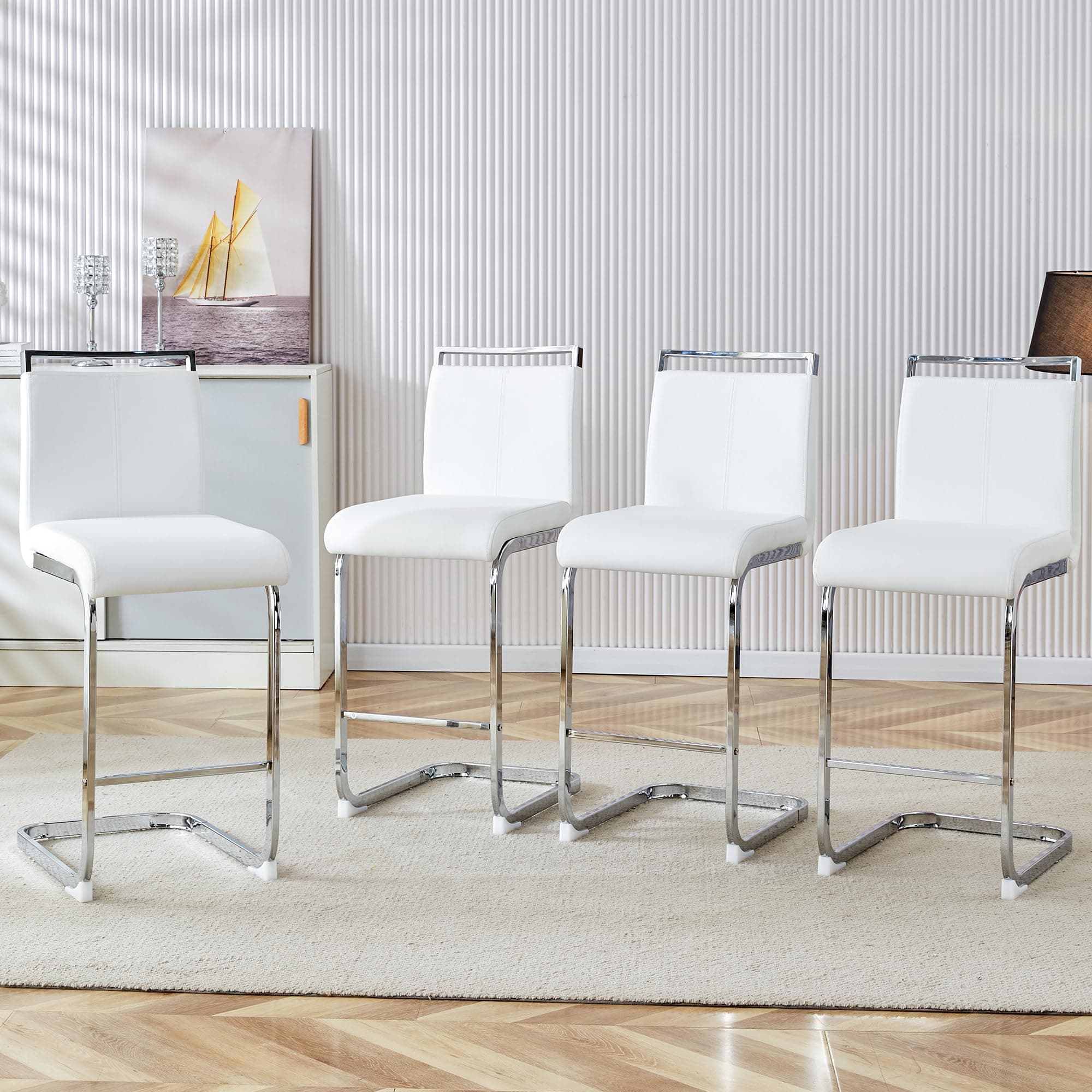 White Counter Height Bar Stools withbacks Set of 4 Chrome Legs Ideal for Kitchen Dining Island Bar