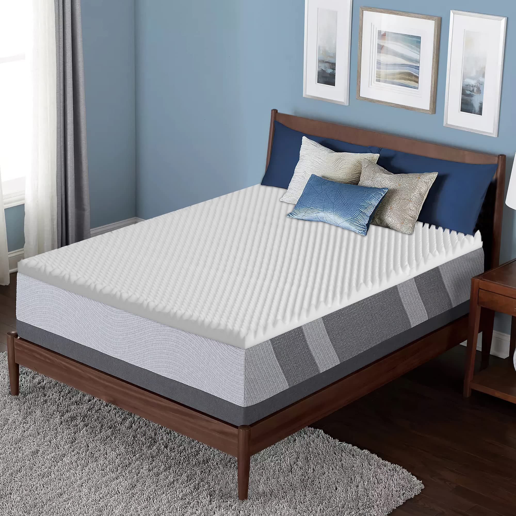 Zayton 2-Inch Egg Shell Foam Mattress Topper for Back Pain Relief, King Size, White