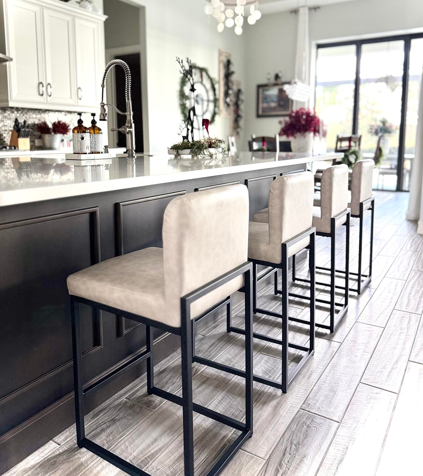 Maison Arts 24 Inch Counter Height Bar Stools, Light Grey with Back