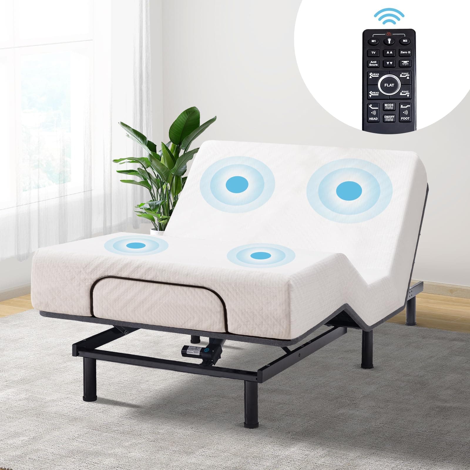 Adjustable Bed Base Twin XL with Memory Foam Mattress and Massage