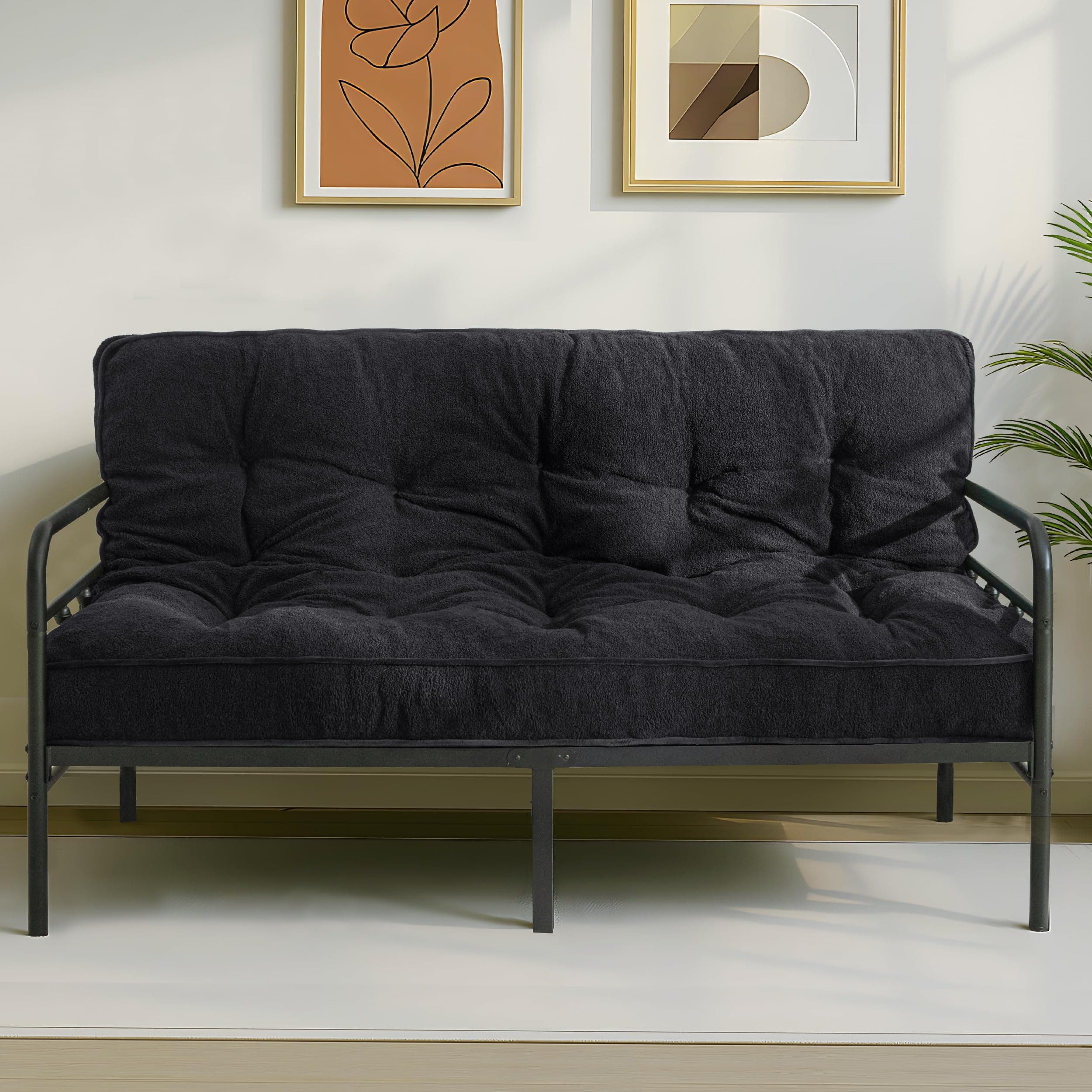 MAXYOYO Full Size Thick Boucle Futon Mattress, Shredded Foam Filling, Black