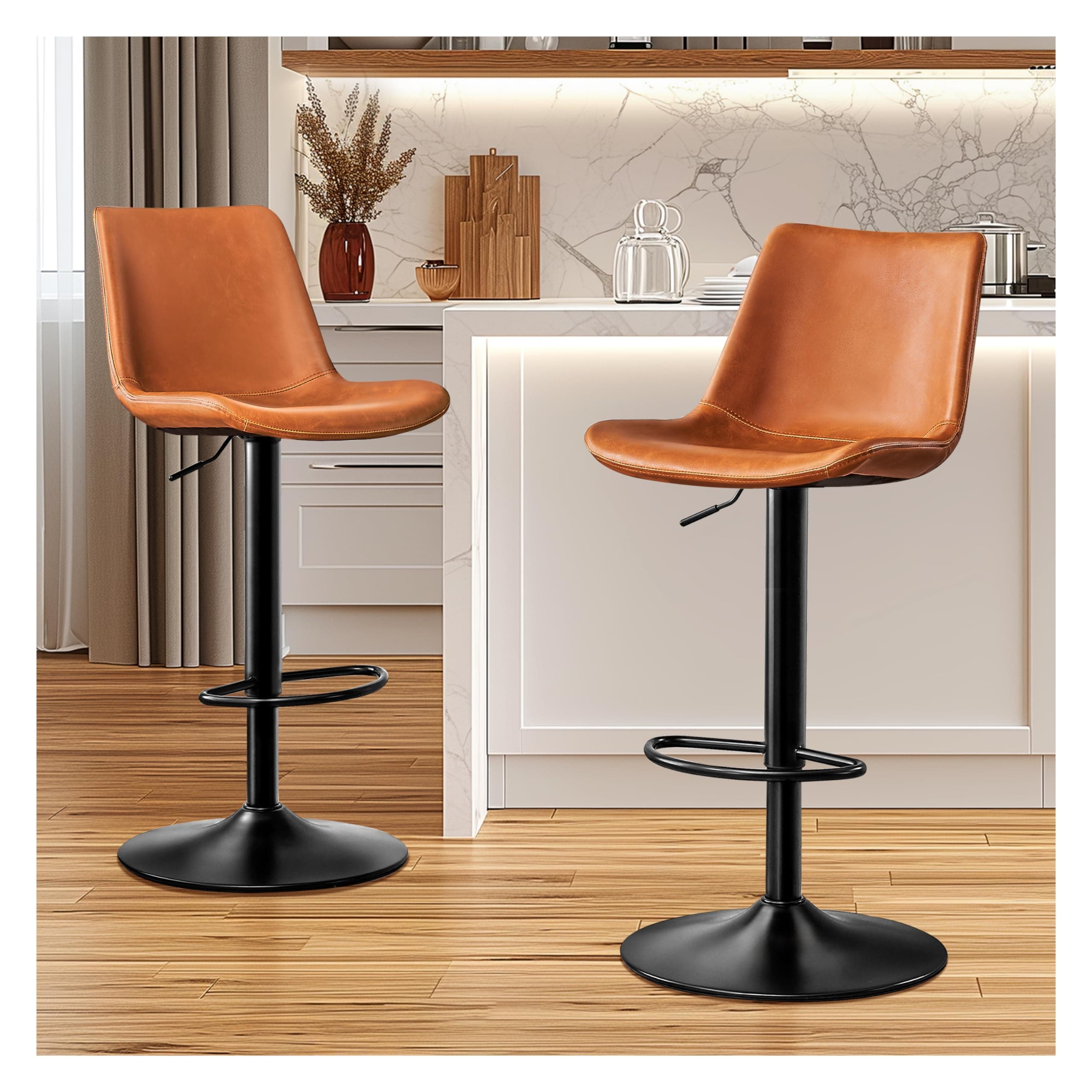 X-Large Footrest Ergonomic Whisky Brown Bar Stool Set of 2