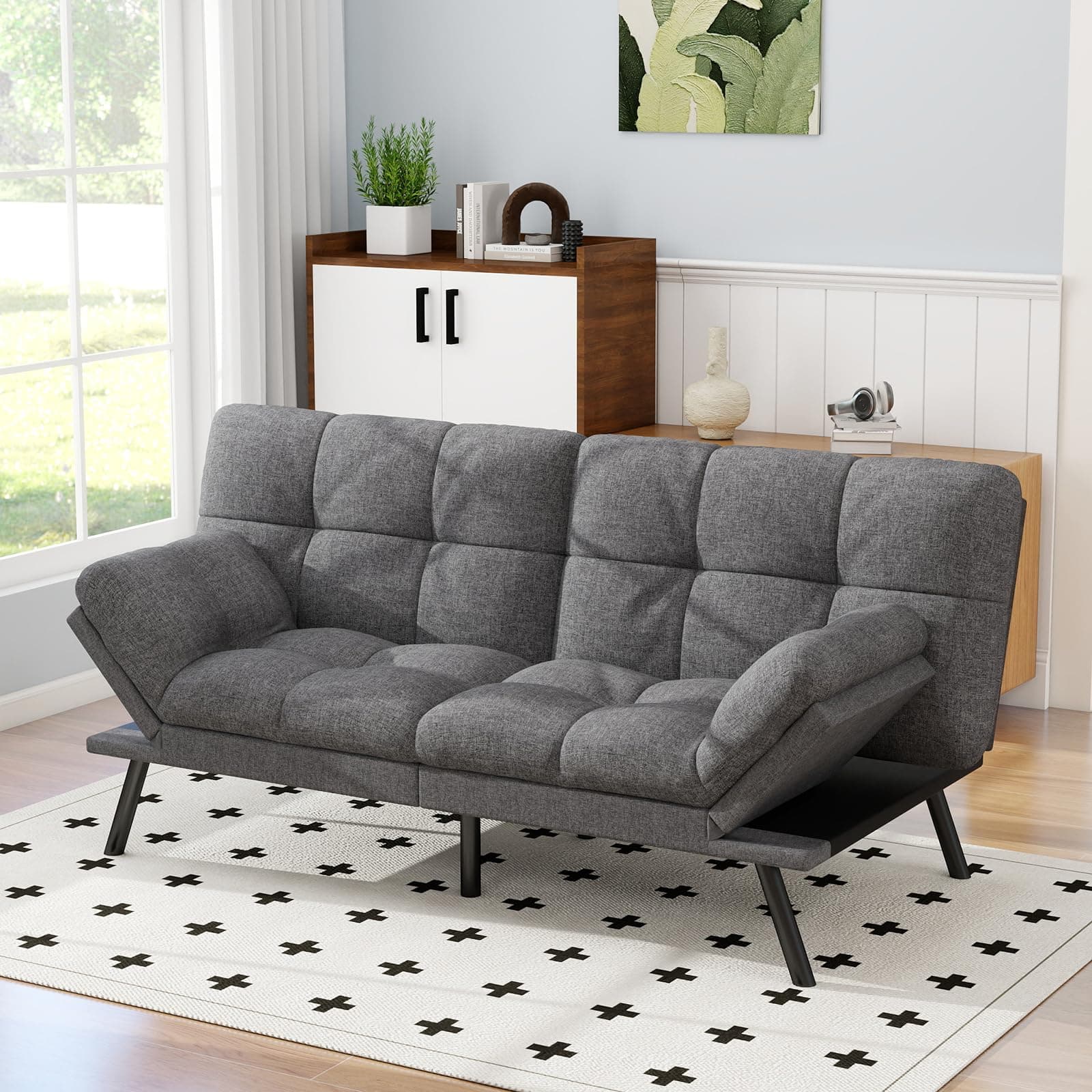 MUUEGM Light Gray Linen Reversible Recliner Sofa Bed for Small Spaces