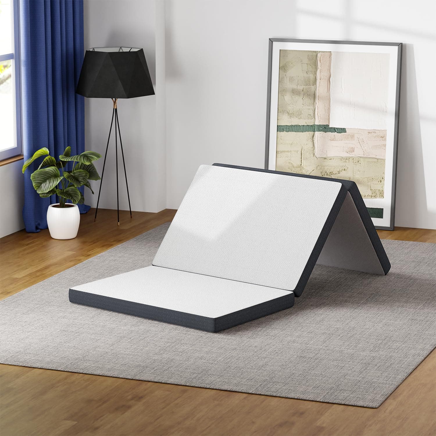 FDW 3 inch Tri Fold Memory Foam Mattress for Kids & Adults - Medium-Firm, Washable Cover, RV Travel Campὁg