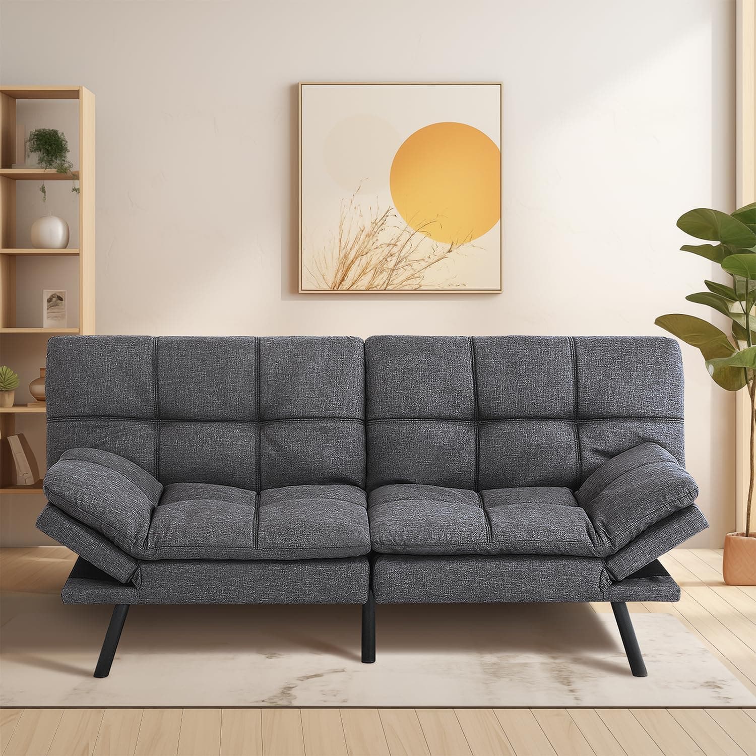 Adjustable Memory Foam Futon Couch - Linen Grey