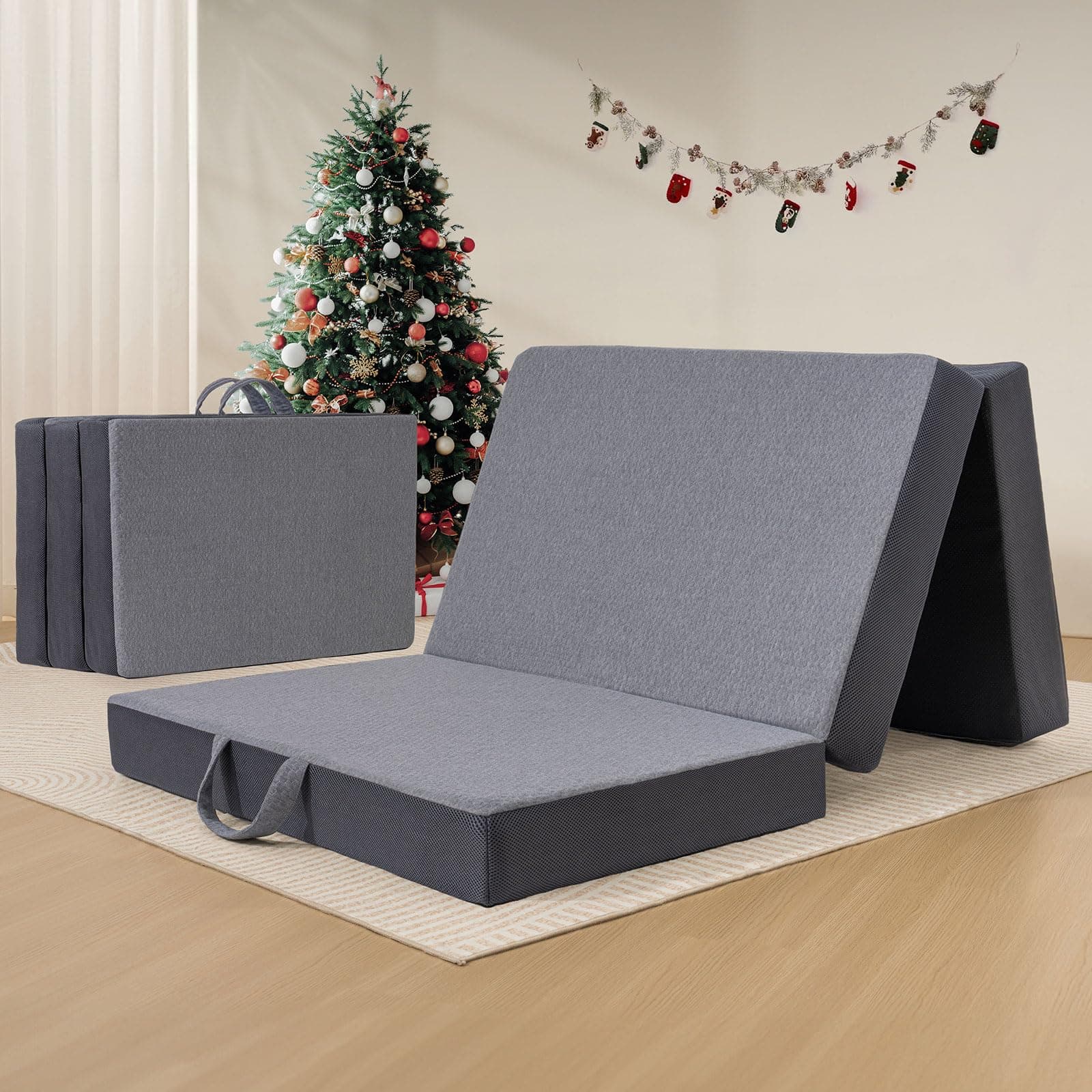 Folding Memory Foam Mattress for Travel/RV/Camping/Guest Room/Yoga, Twin Size - 6 Inch, 75x38x6, Washable Cover, Handle & Non-Slip Bottom